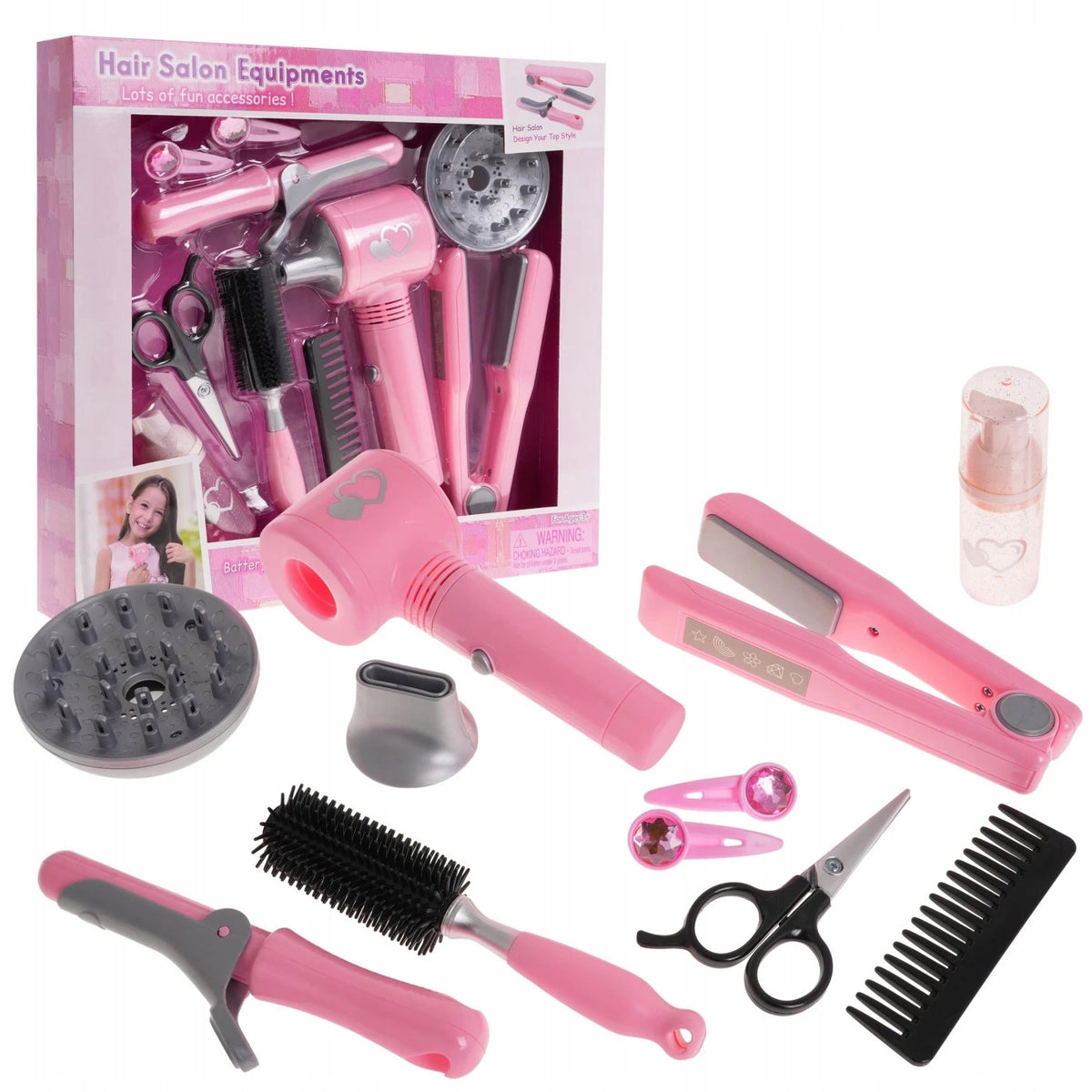 SET OF SMALL HAIRDRESSER HAIRDRYER CURLING IRON PROFESSIONAL SALON FOR CHILDREN Packaging status original