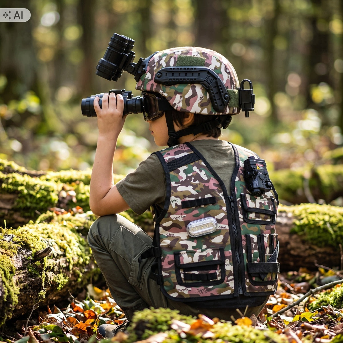 SET OF SMALL MILITARY SOLDIER FOR CHILDREN VEST BINOCULARS Role policeman