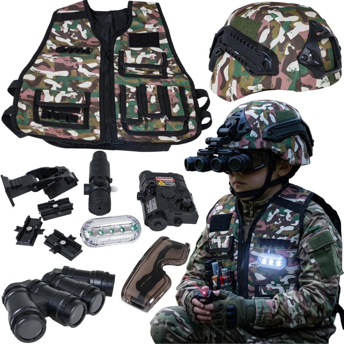 SET OF SMALL MILITARY SOLDIER FOR CHILDREN VEST BINOCULARS