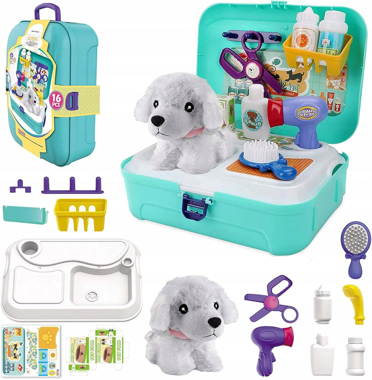 SET OF SMALL VETERINARIAN PLUSH DOG PLUSH TOY TRANSPORTER + ACCESSORIES