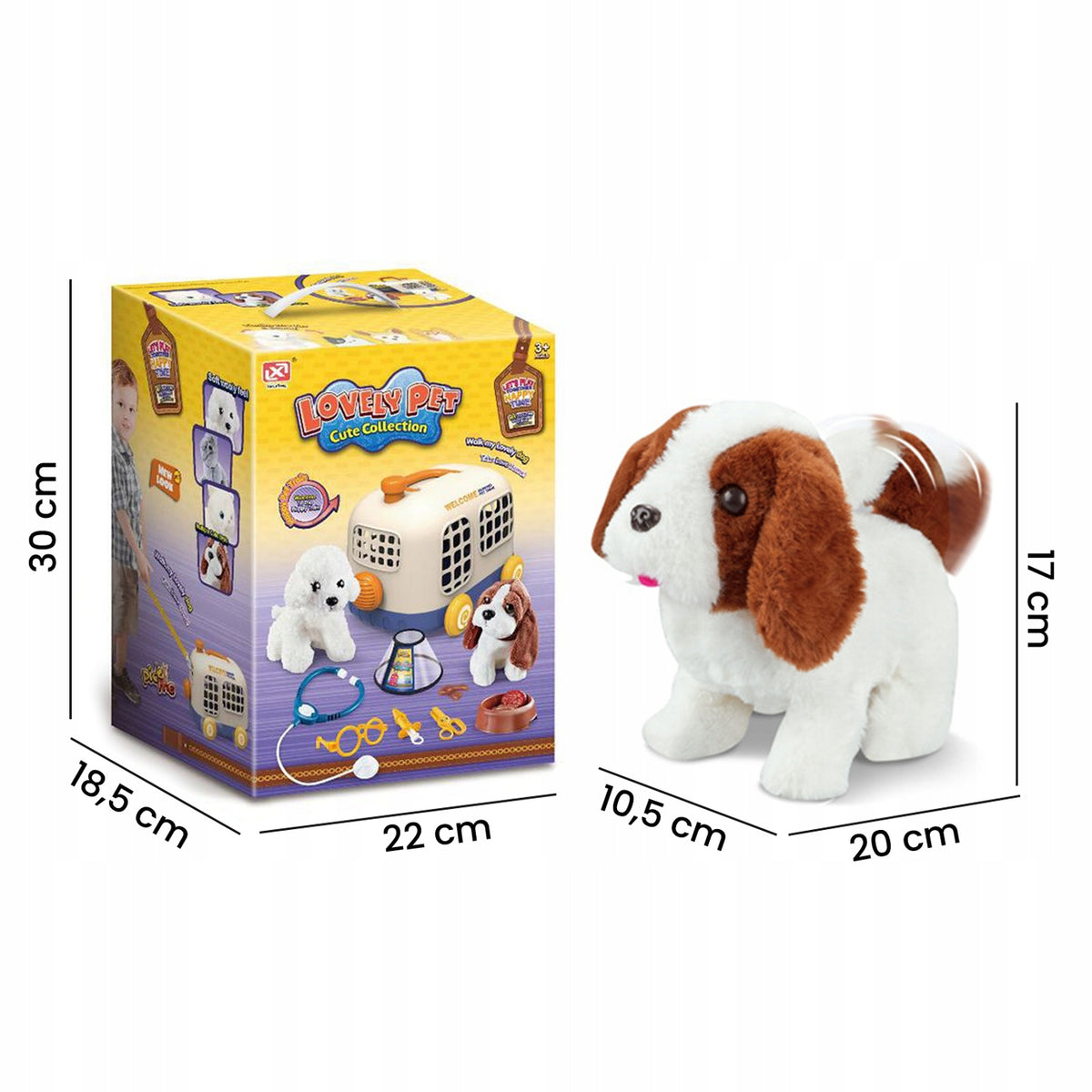 SET OF SMALL VETERINARIAN PLUSH DOG + TRANSPORTER HEADPHONES UTENSILS Role doctor