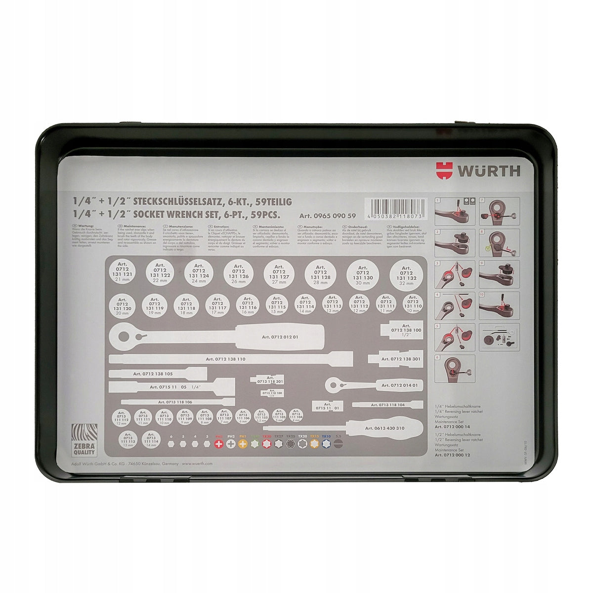 SET OF SOCKET WRENCHES 1/4 AND 1/2 INCH 59 ELEMENTS WURTH Number of items in the set 59