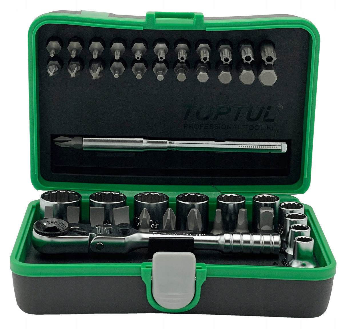 SET OF SOCKET WRENCHES 12-ANGLE MINI RATCHET AND BITS TOPTUL 45 EL. TOPTUL Brand Toptul