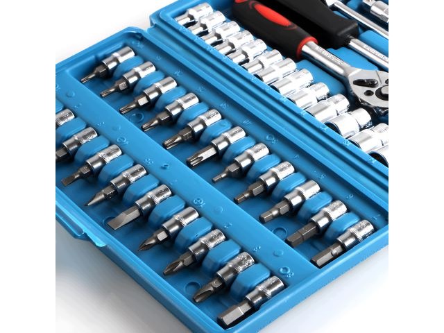 SET OF SOCKET WRENCHES 46 EL RATCHET CAP BITS SUITCASE STEEL Manufacturer code ZESTAW KLUCZY NASADOWYCH  BR