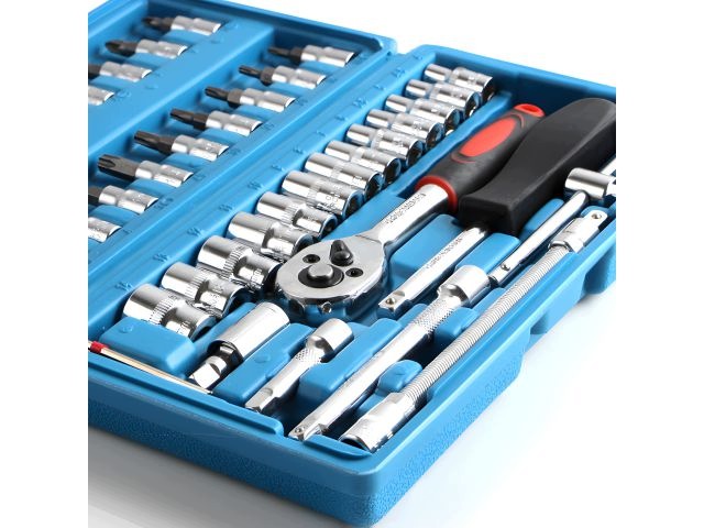 SET OF SOCKET WRENCHES 46 EL RATCHET CAP BITS SUITCASE STEEL Packaging status original