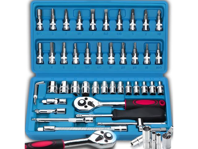 SET OF SOCKET WRENCHES 46 EL RATCHET CAP BITS SUITCASE STEEL
