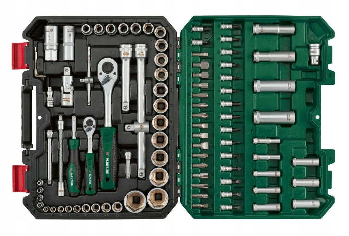 SET OF SOCKET WRENCHES PARKSIDE 2x RATCHET TOOL CASE 94 EL. Packaging status original