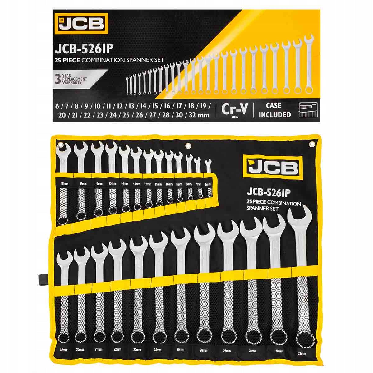 SET OF SPANNER WRENCH 25 ELEMENTS STEEL CRV 6-32 MM JCB