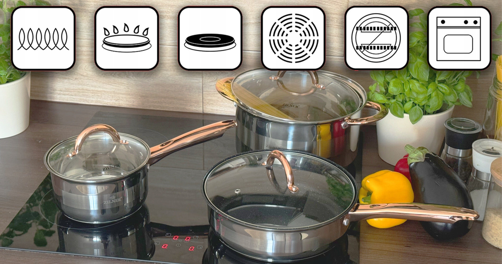 SET OF STAINLESS STEEL INDUCTION GAS POTS SAUCEPAN PAN Brand Zilner
