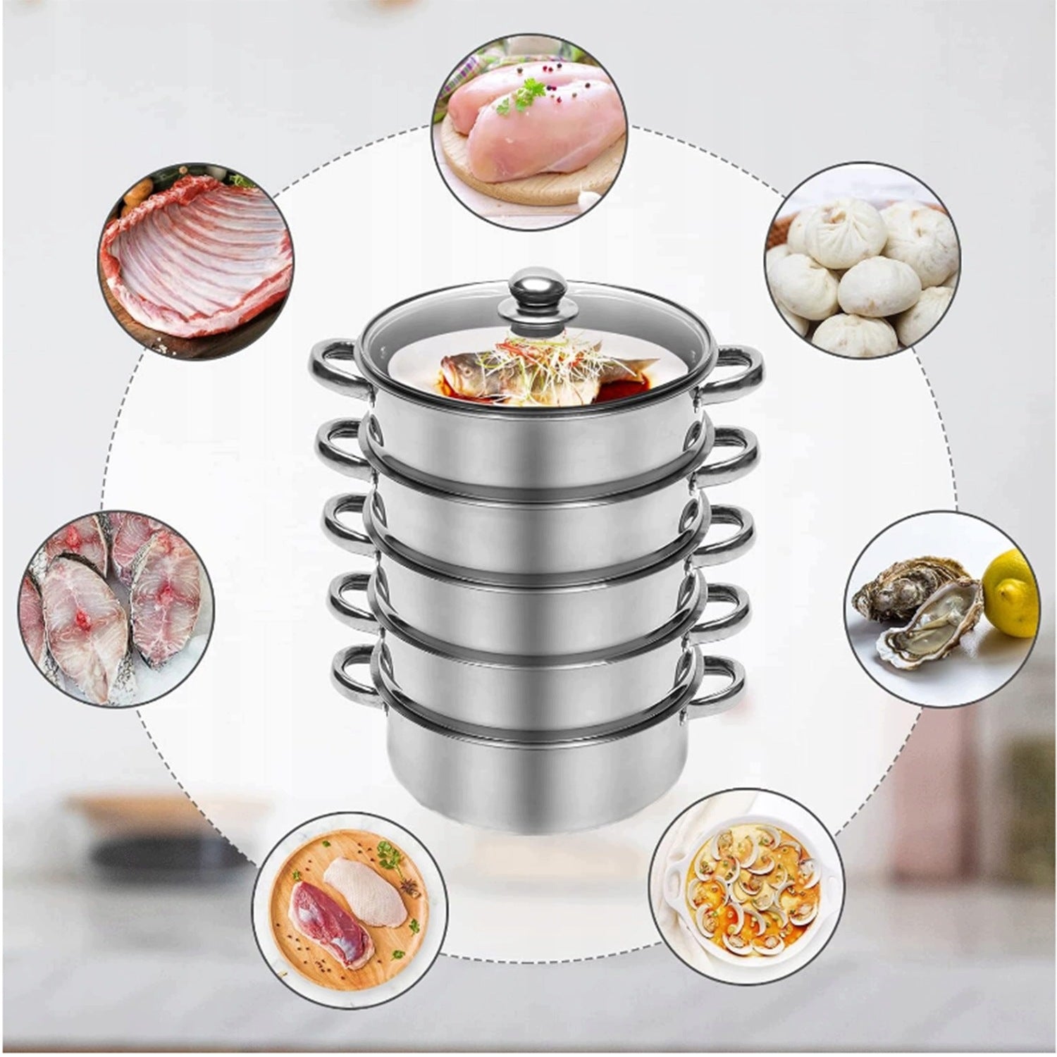 SET OF STEAMING POT STEAMER Ø30cm 5 ELEMENTS