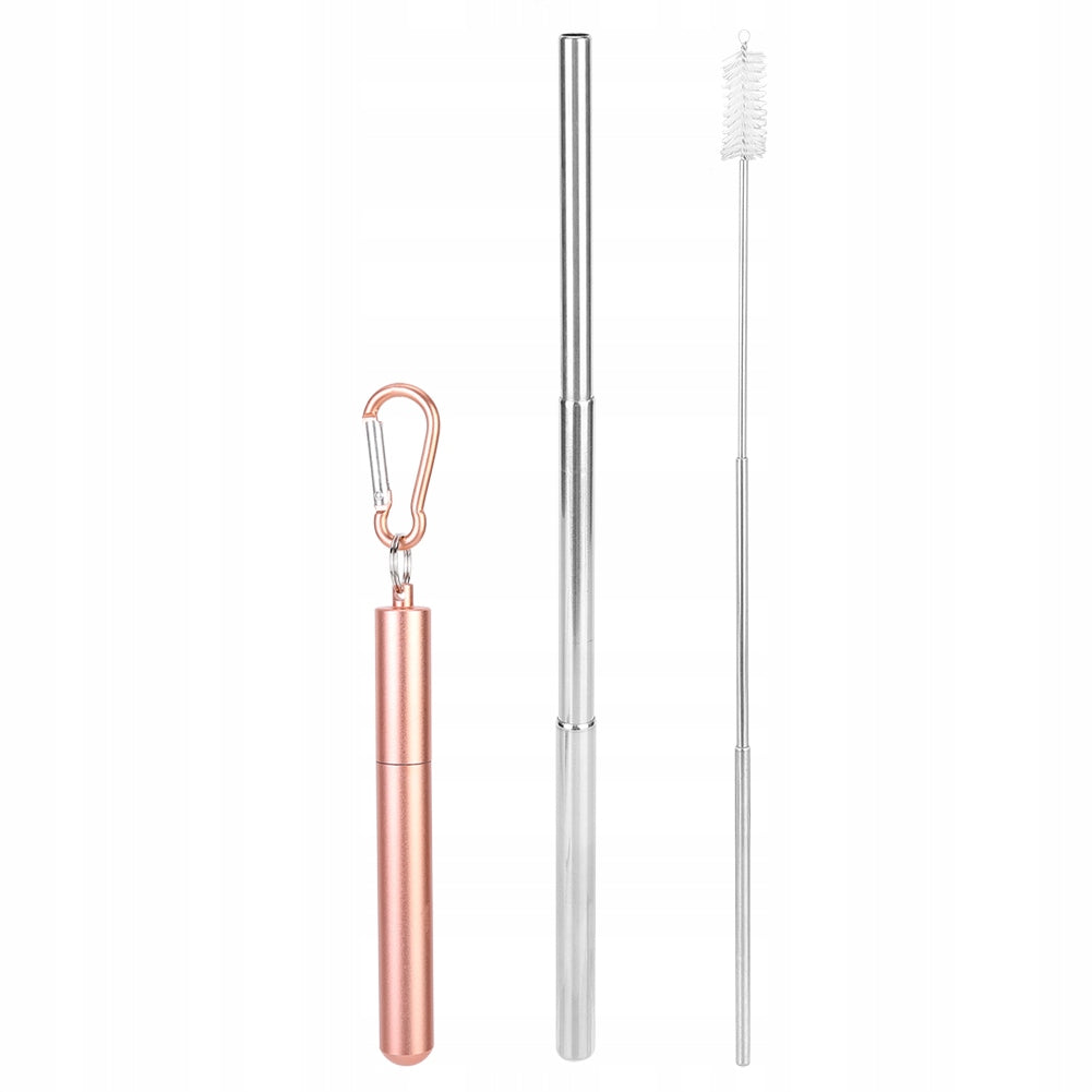 SET OF STEEL TELESCOPIC STRAWS FOR DRINKS 3IN1 TOOTHBRUSH CASE