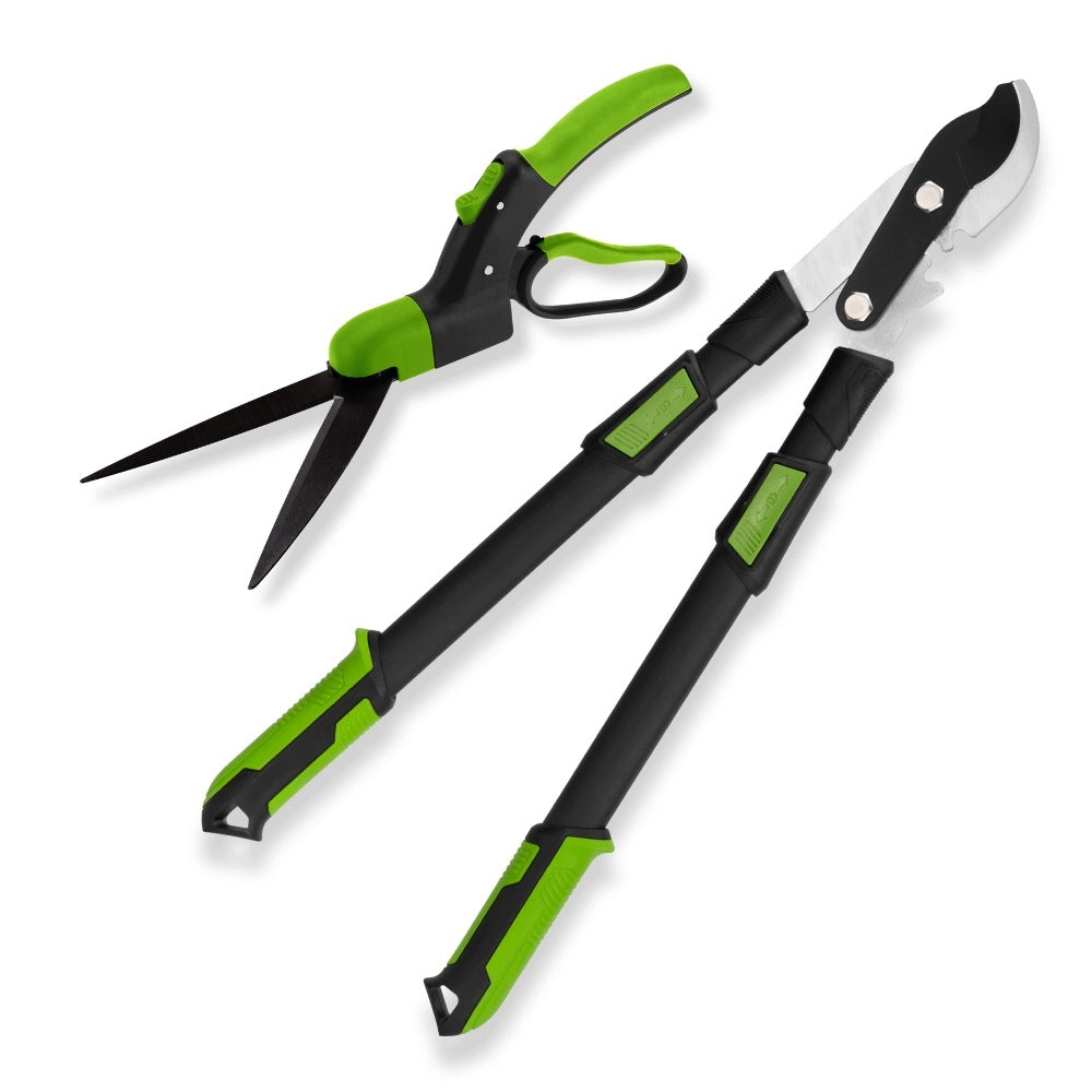 SET OF TELESCOPIC PRUNING SHEARS AND GARDEN SHEARS FOR GRASS BRANCHES OF BUSHES