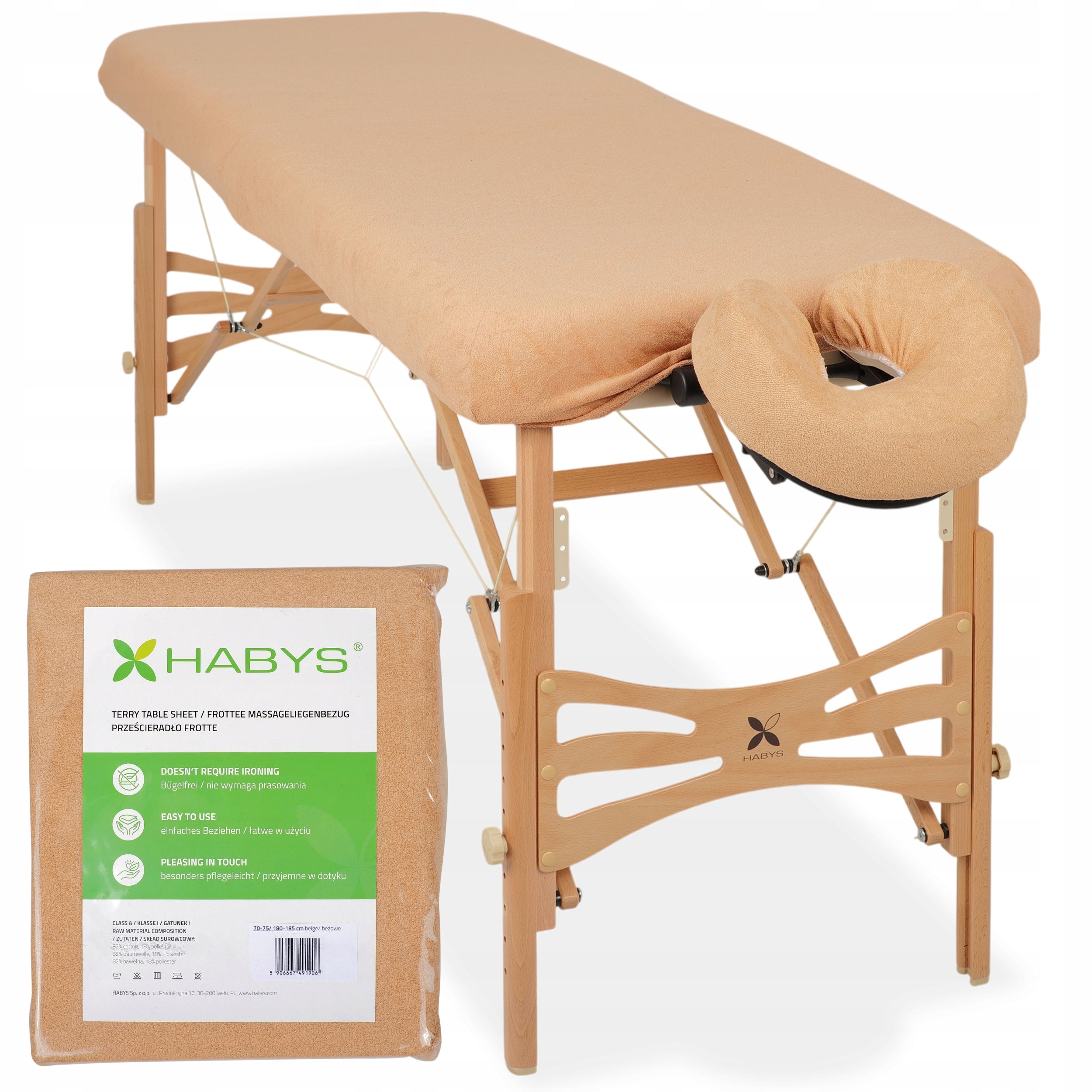 SET OF TERRY BEIGE FOR MASSAGE TABLE 70x185 SHEET + HEADREST