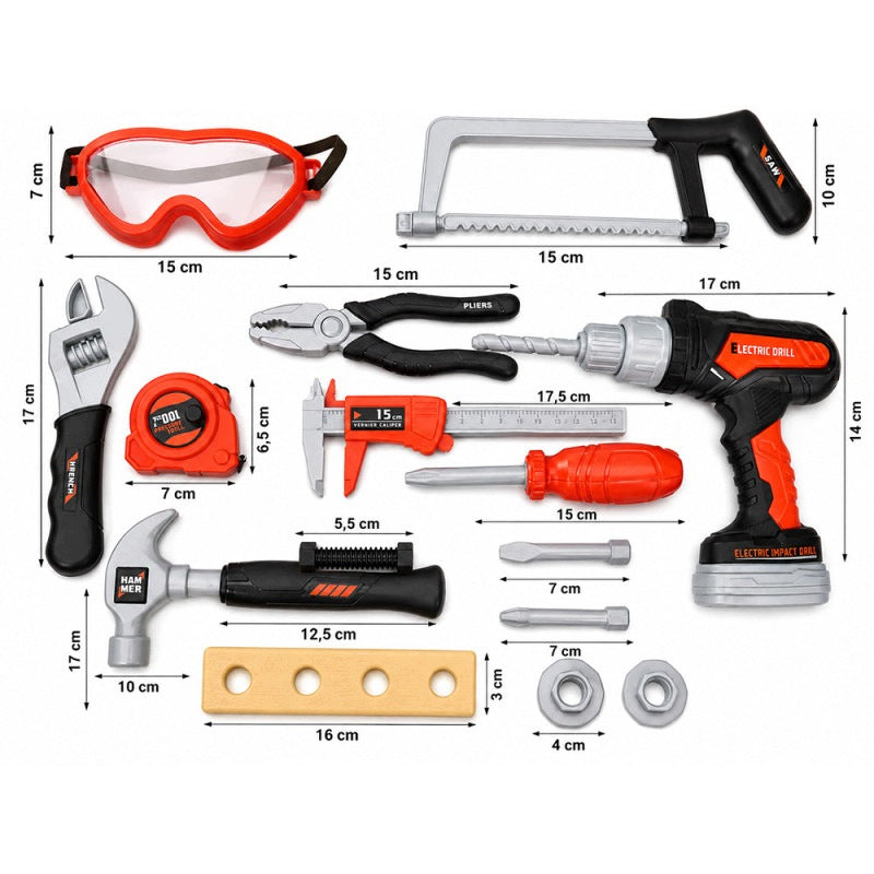 SET OF TOOLS FOR CHILDREN 19 EL WITH SCREWDRIVER WITH SAW WITH GLASSES WORKSHOP Brand no brand