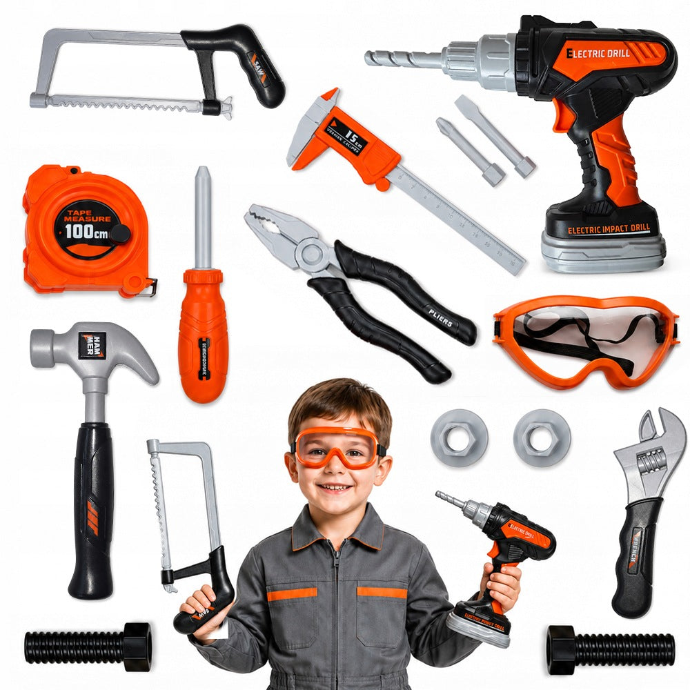 SET OF TOOLS FOR CHILDREN 19 EL WITH SCREWDRIVER WITH SAW WITH GLASSES WORKSHOP