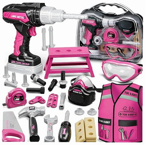SET OF TOOLS FOR GIRLS PINK DRILL GIFT BOX