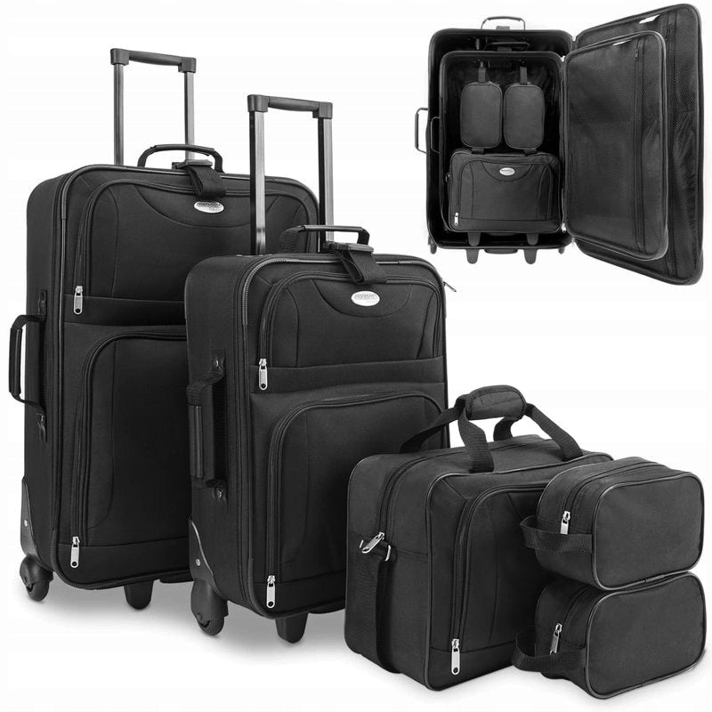 SET OF TRAVEL SUITCASES LARGE MEDIUM SMALL BLACK Packaging status original