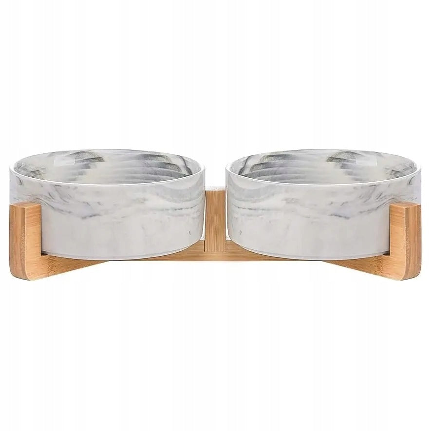 SET OF TWO BOWLS FOR DOG CAT CERAMIC ON STAND MARBLE 2x400ml Manufacturer code 3142