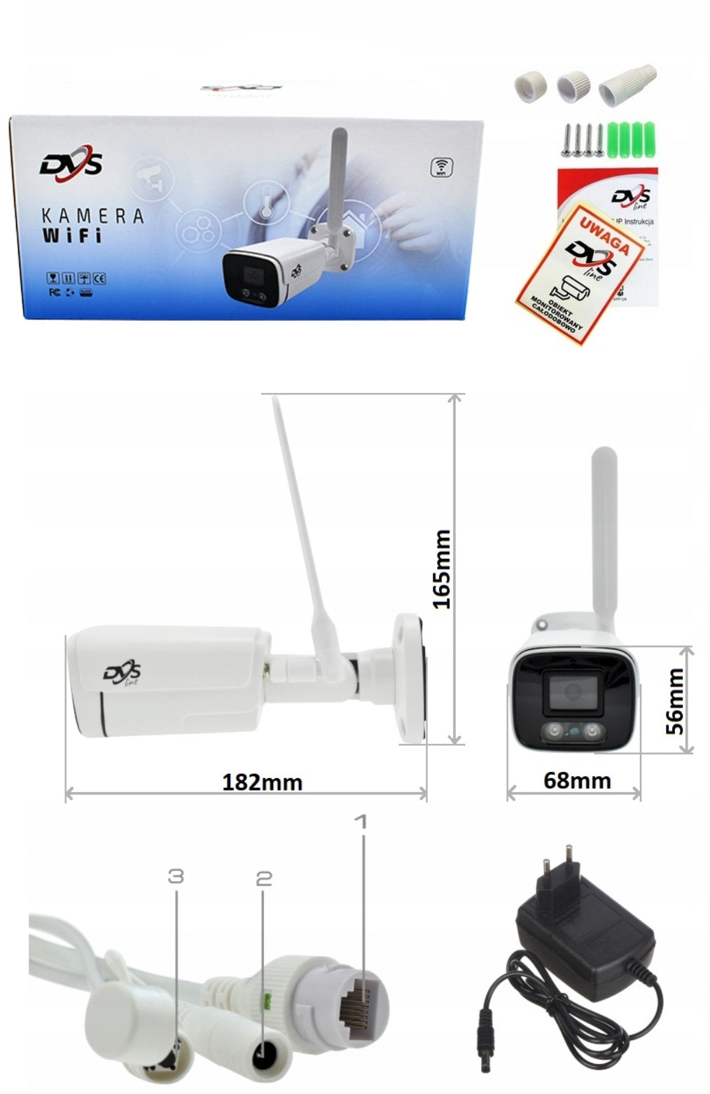 SET OF WIFI CAMERAS 2 CAMERAS 5Mpx FOR HOME MONITORING WIRELESS TUBE DVS Manufacturer code DVS-NVR0801-E8+2xDVS-MP5036ET-IRW
