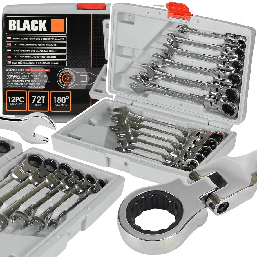 SET OF WRENCHES FLAT EYE RATCHET BROKEN 8-19mm BLACK 12 EL SUITCASE
