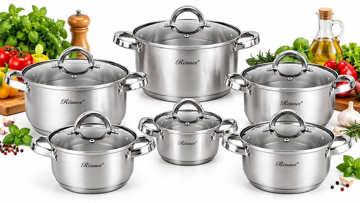 SET OF stainless steel POTS INDUCTION GAS 12el. SOLID