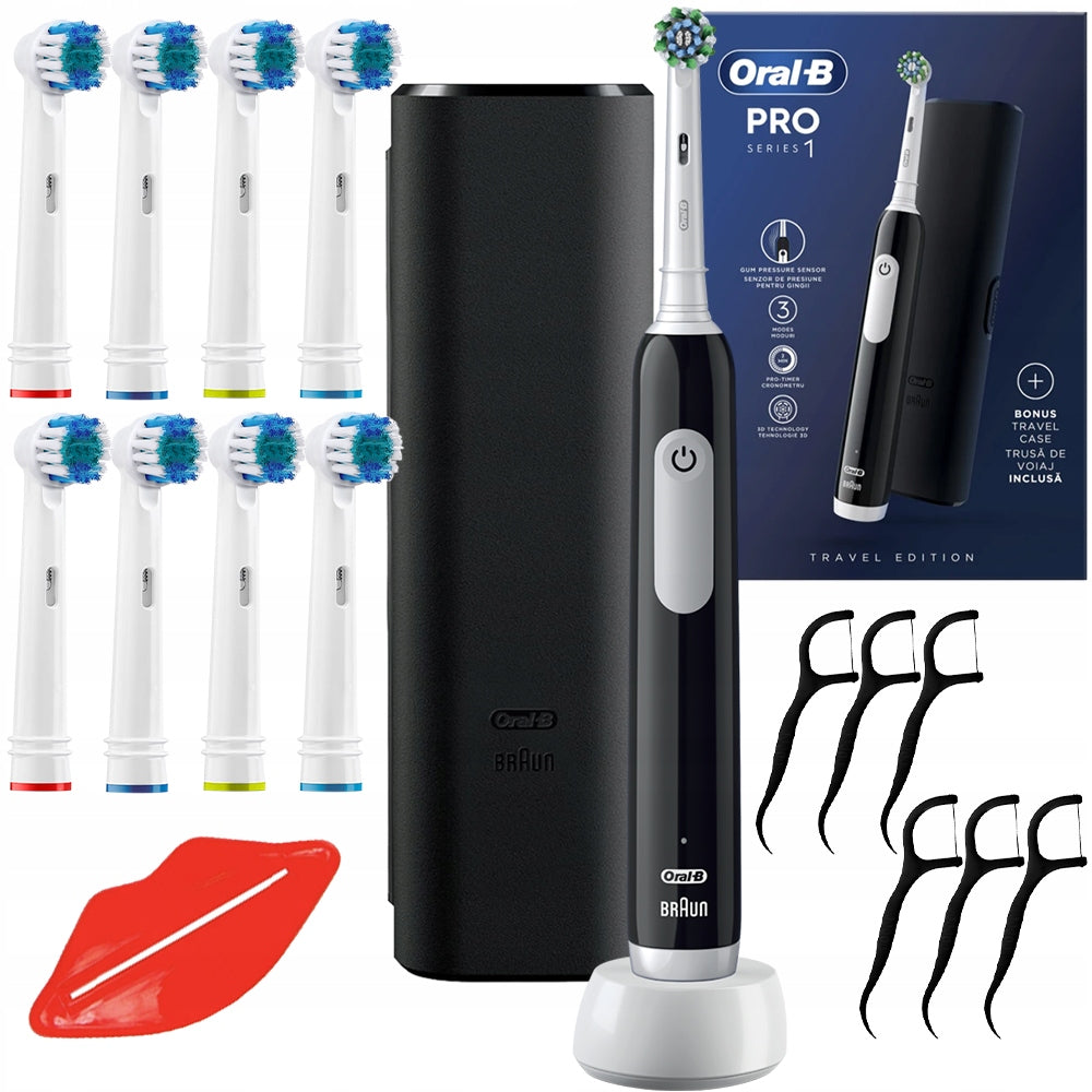 SET ORAL-B PRO 1 ELECTRIC TOOTHBRUSH BLACK + TIP CASE
