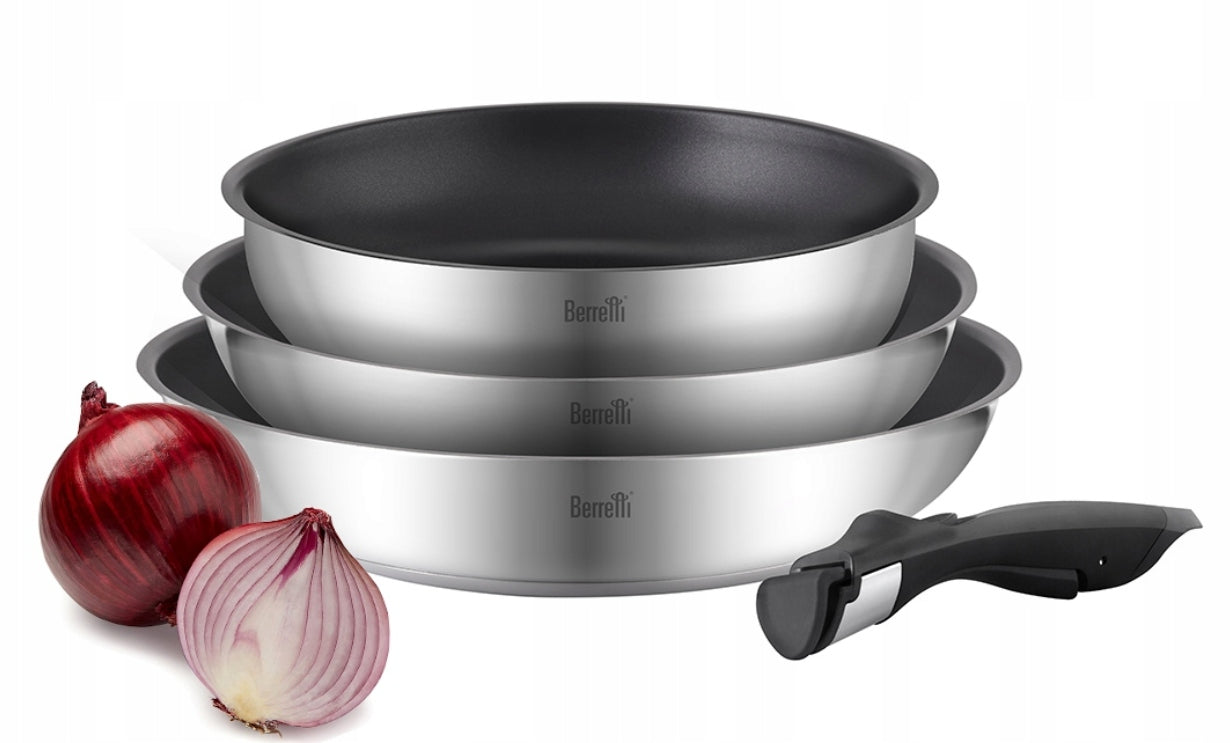 SET PAN WITH TITANIUM COATING AND DETACHABLE HANDLE BERRETTI 20/24/28CM Brand Berretti
