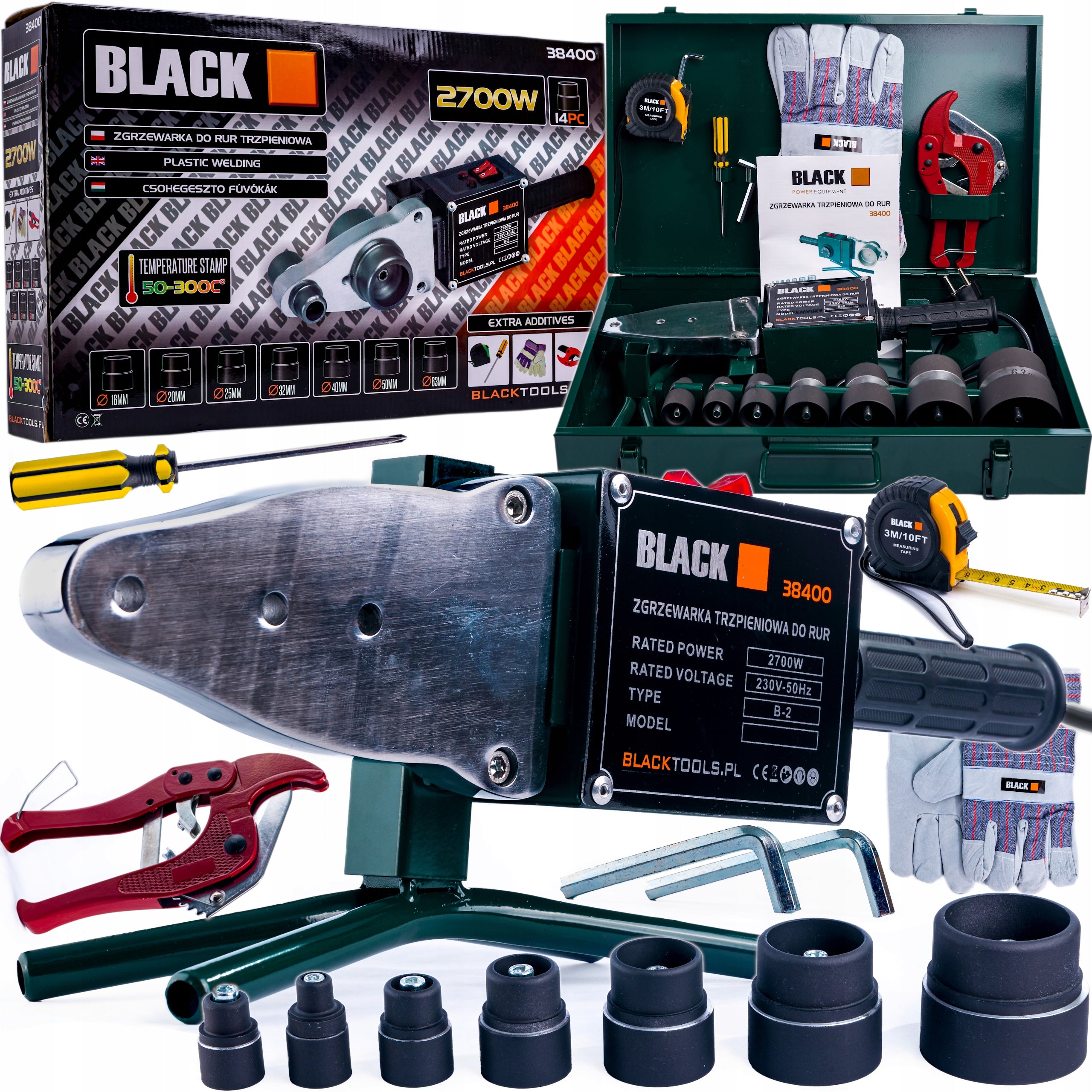 SET PP PVC PIPE WELDING MACHINE + 7 DIES 16-63mm SHEARS SUITCASE BLACK