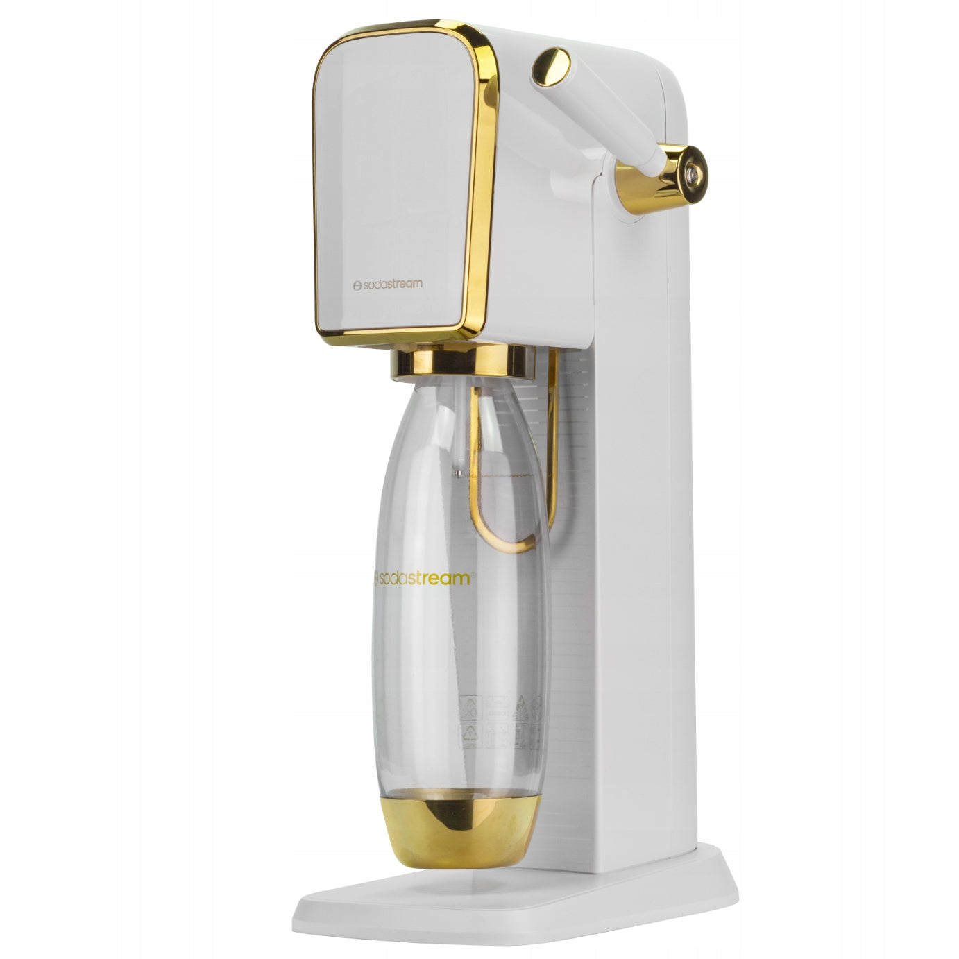 SET SATURATOR SODASTREAM ART WHITE AND GOLD BOTTLE + CARTRIDGE + ADDITIVES Manufacturer code Art White Gold +