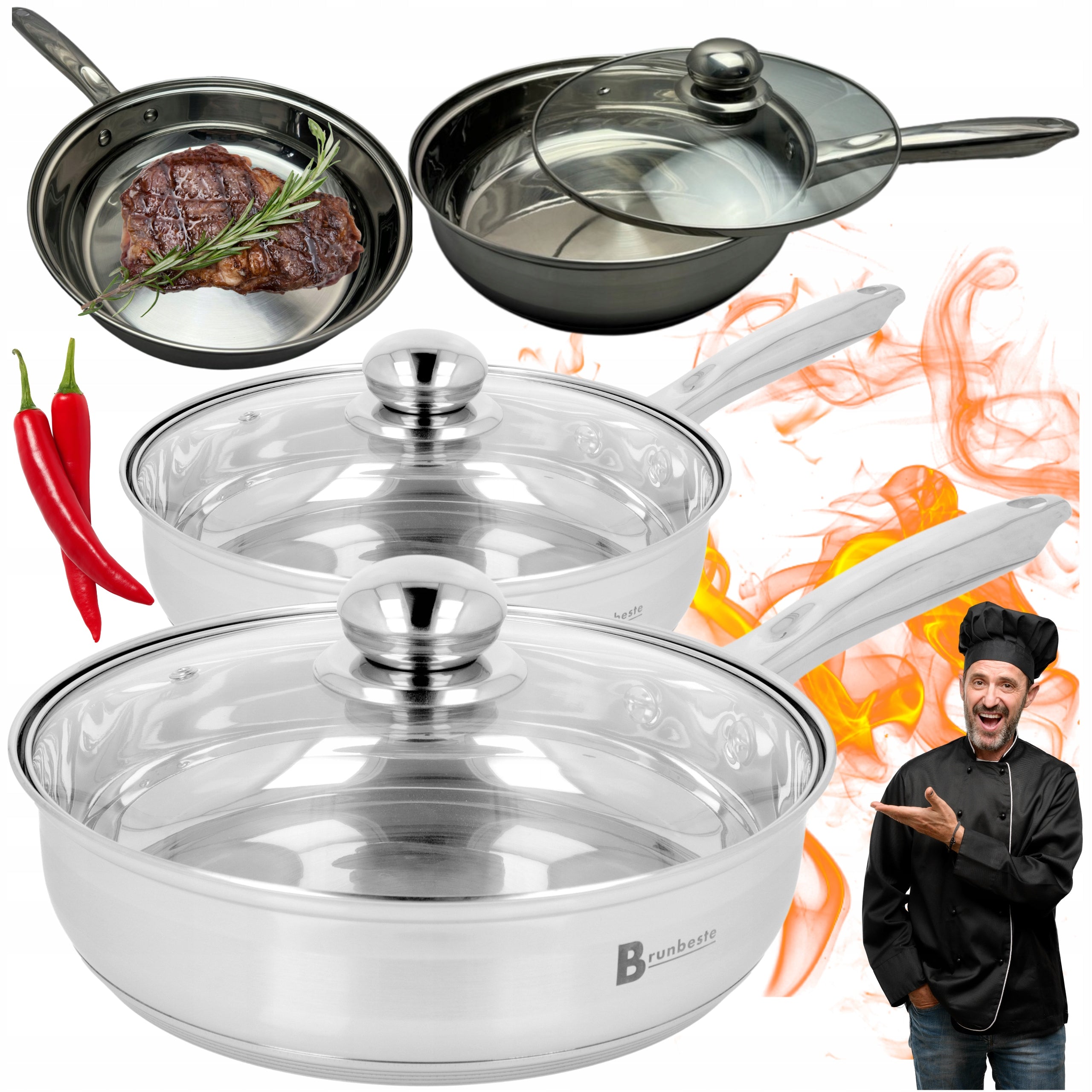 SET STAINLESS STEEL Pan 20cm, 24cm Pans with GASTRO LID