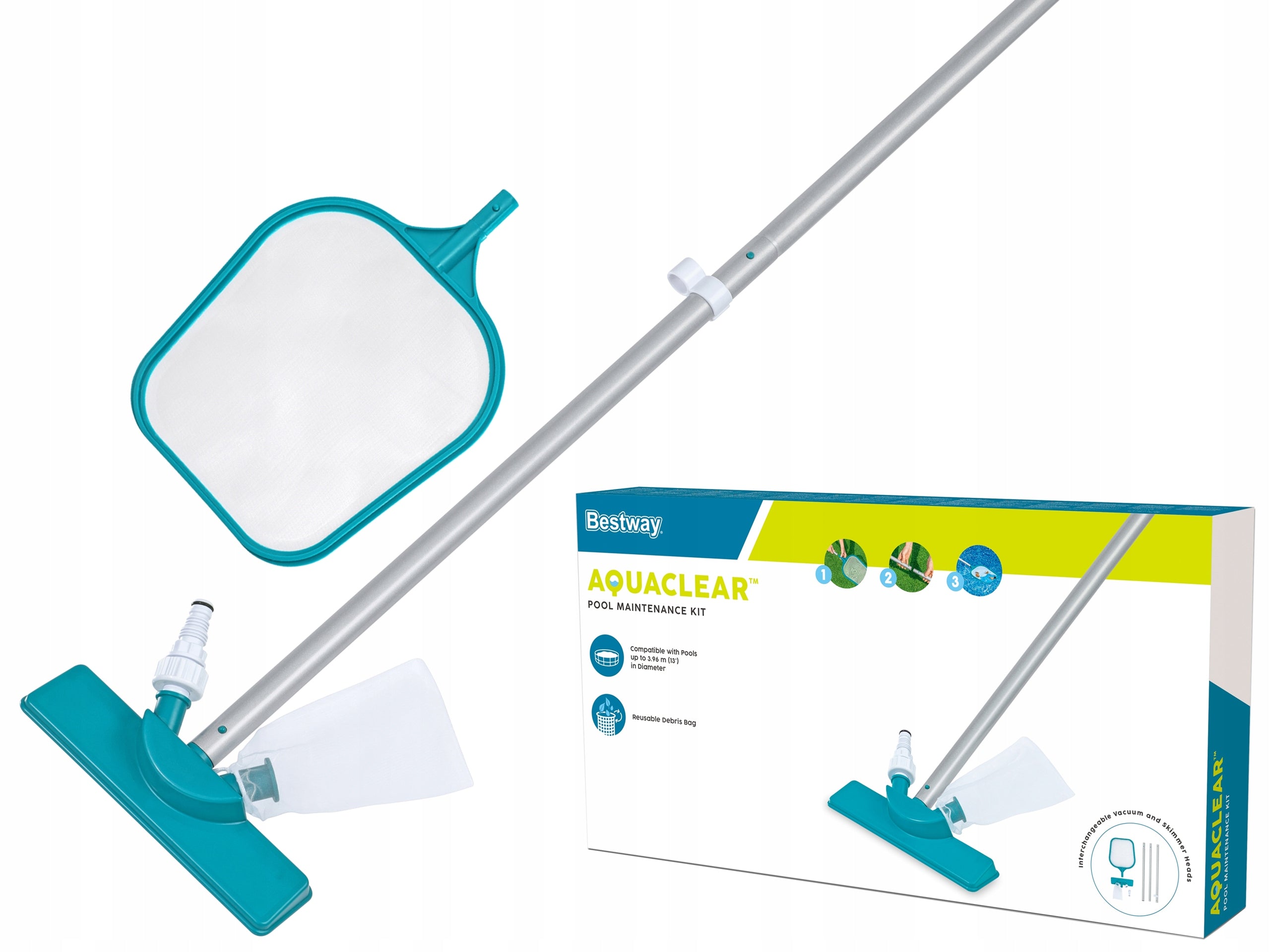 SET STICK VACUUM CLEANER FOR POOL BESTWAY CLEANING BOTTOM FILTER POOL MESH Manufacturer code ZESTAW KIJ ODKURZACZ DO BASENU BESTWAY CZYSZC