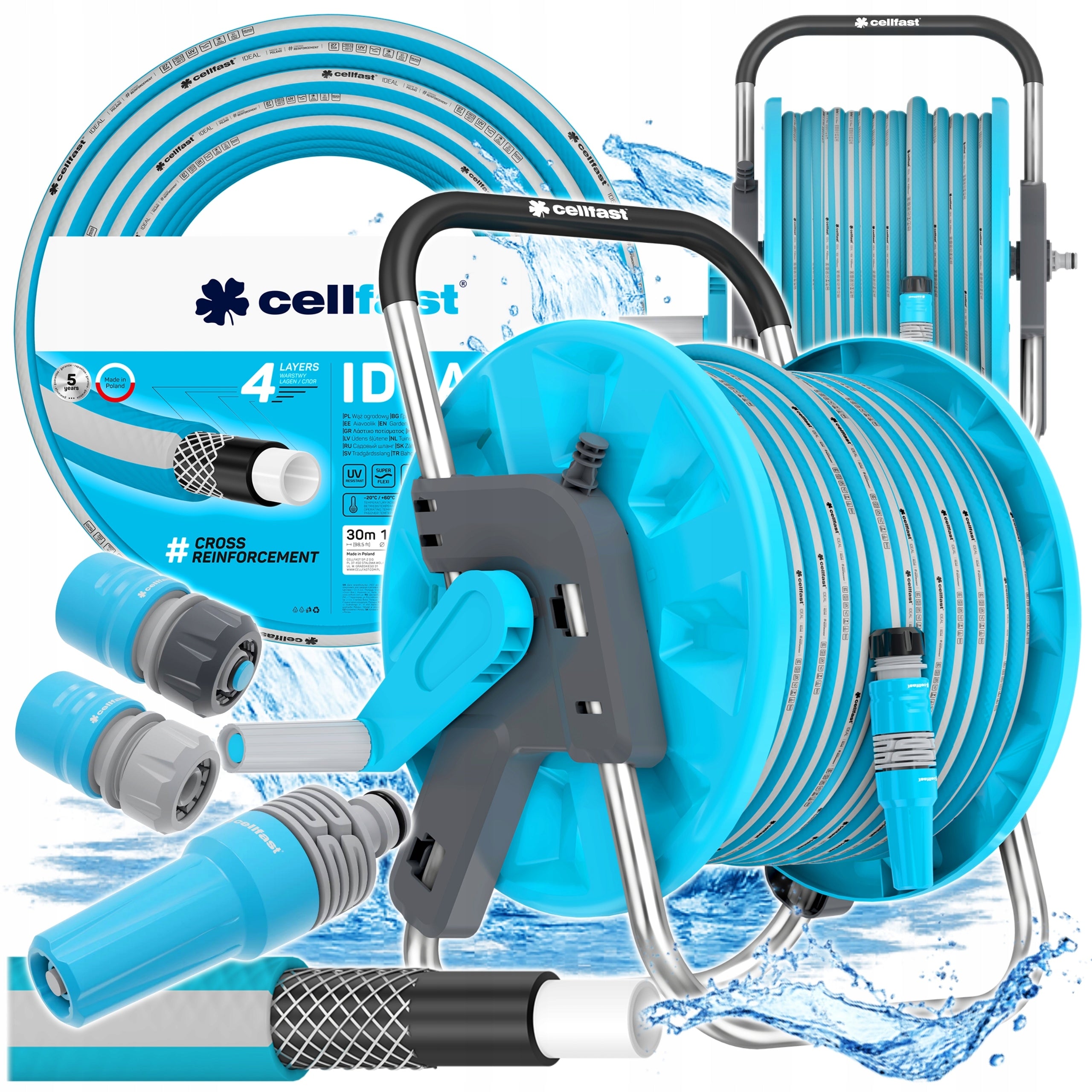 SET TROLLEY GARDEN HOSE REINFORCED 1/2" 50M ALUPLUS + SPRINKLER