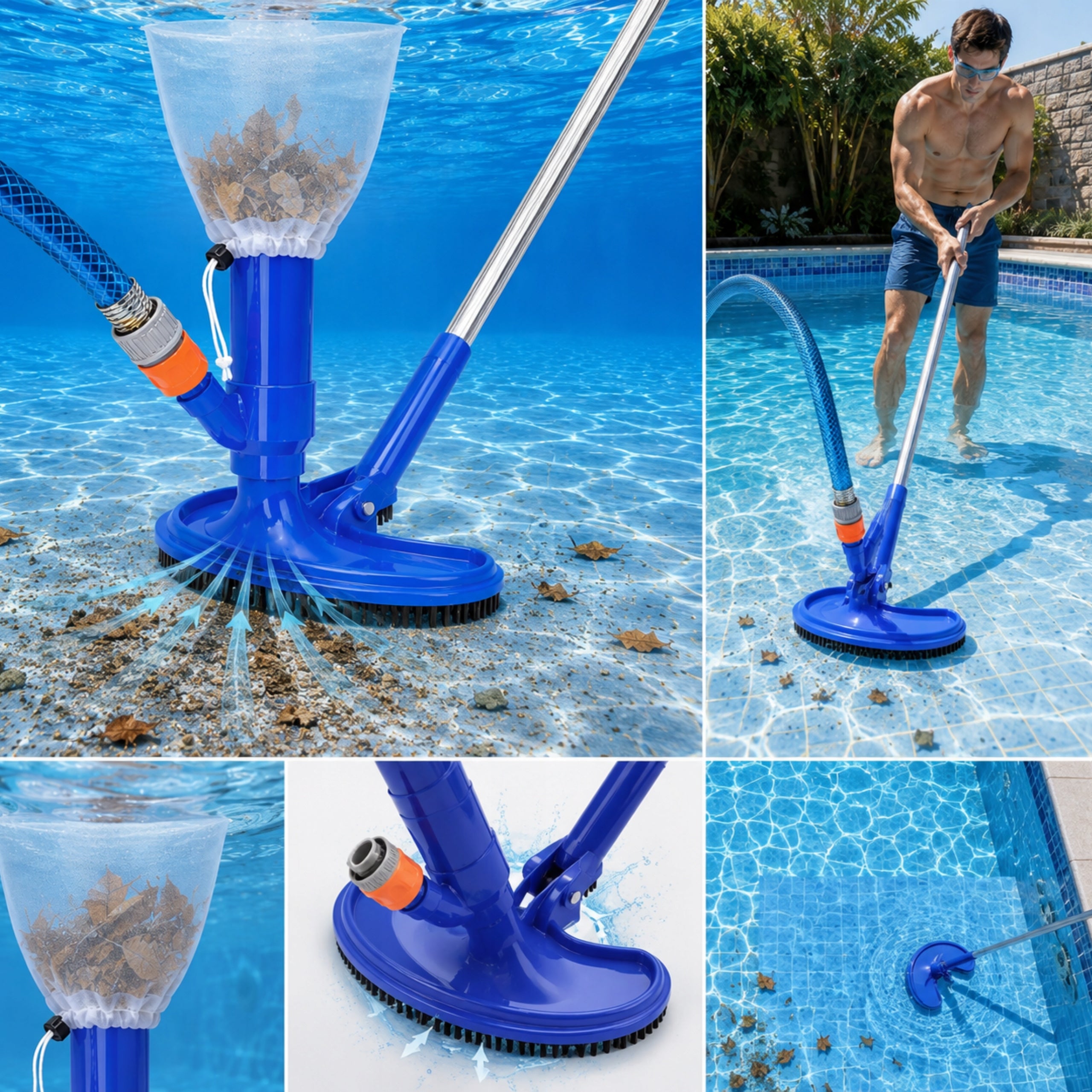 SET VACUUM CLEANER BRUSH FOR CLEANING THE POOL BOTTOM MESH STRONG Packaging status original