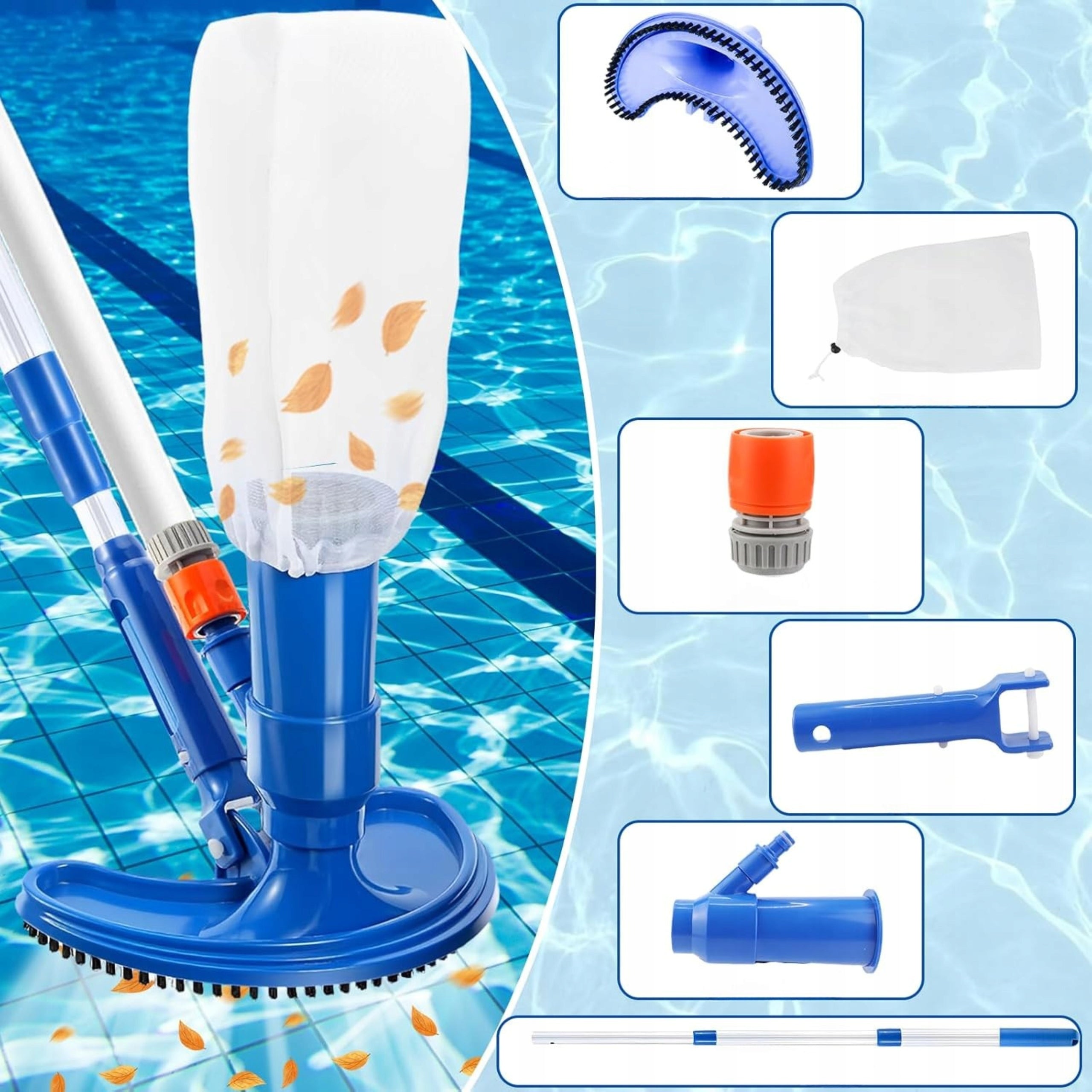SET VACUUM CLEANER POOL BOTTOM EYELETS TELESCOPIC STICK MESH 7in1 Batteries included no