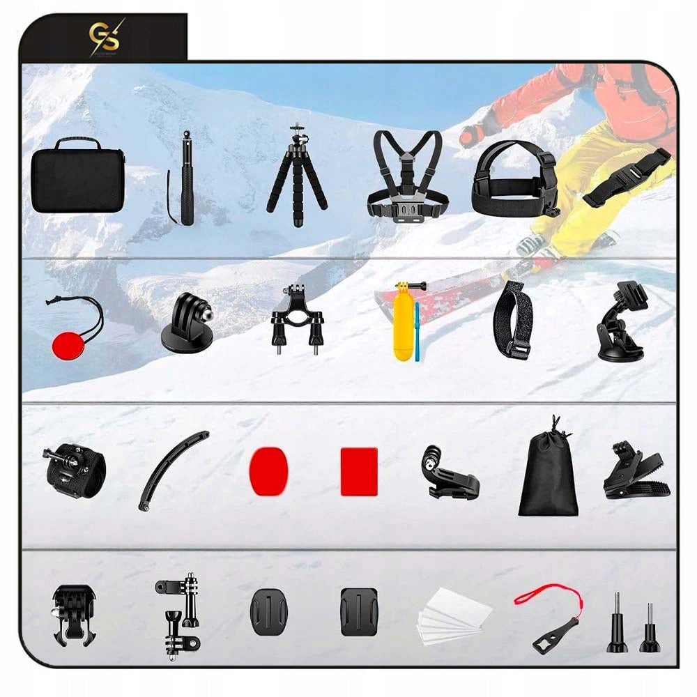 SET XXL UNIVERSAL ACCESSORIES FOR SPORTS CAMERAS SUSPENDERS SUITCASE Packaging status original