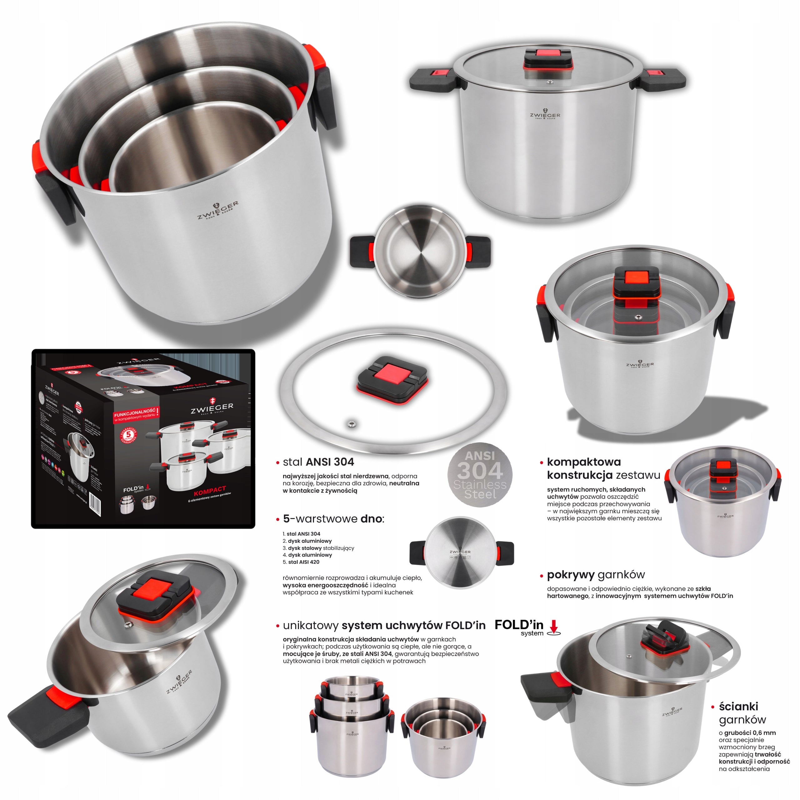 SET ZWIEGER KOMPACT 3 POTS + 6 lids