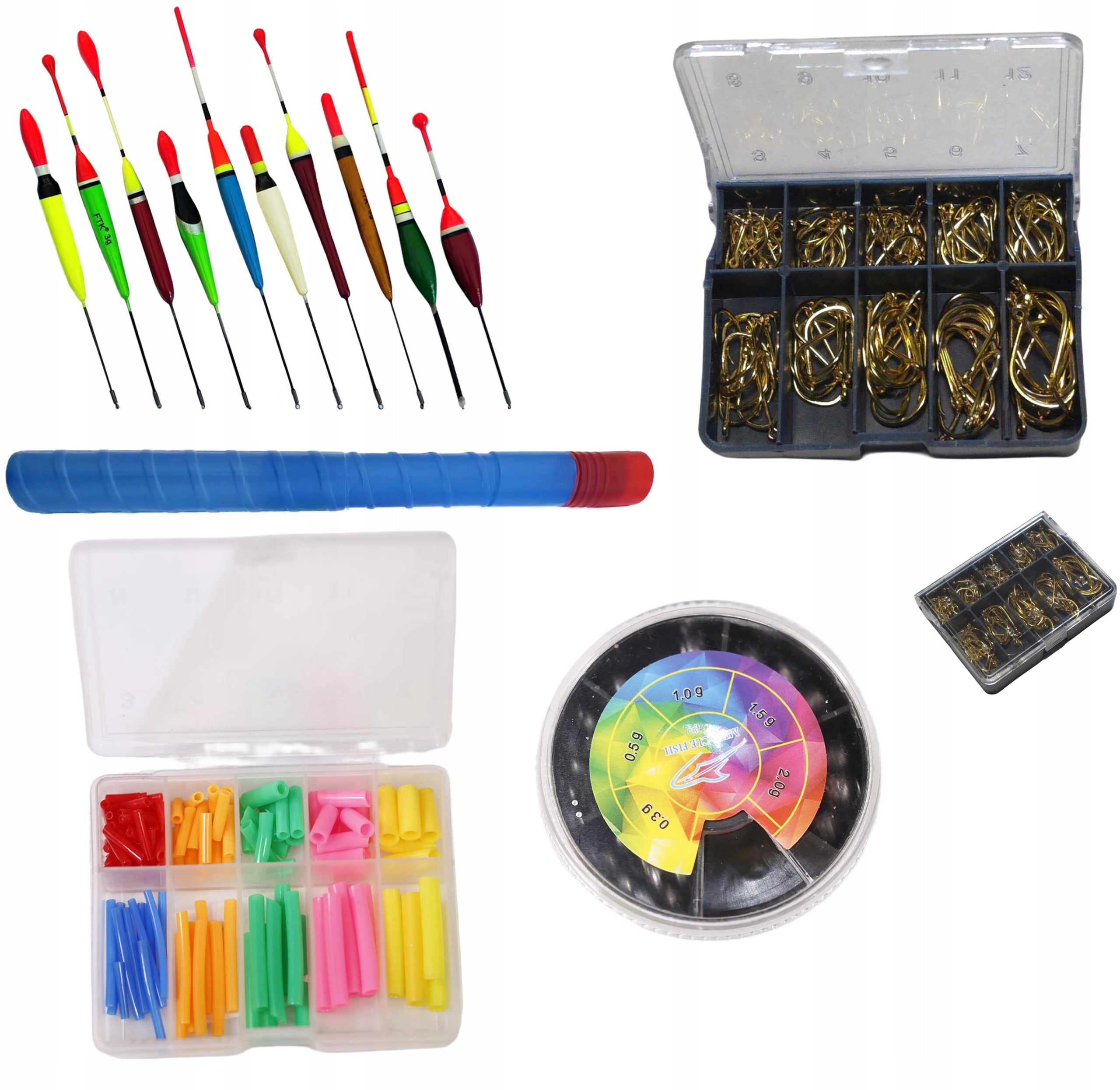 SET of Floats with BALSA - 10 pcs. + tube + lead + rubber bands + hooks 100 pcs.
