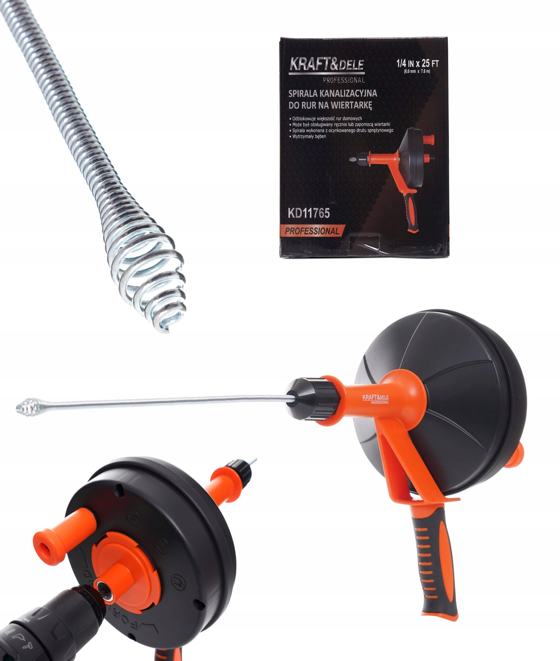 SEWER Drum SPIRAL 7,6m Viper for Pipe Wiping on Screwdriver
