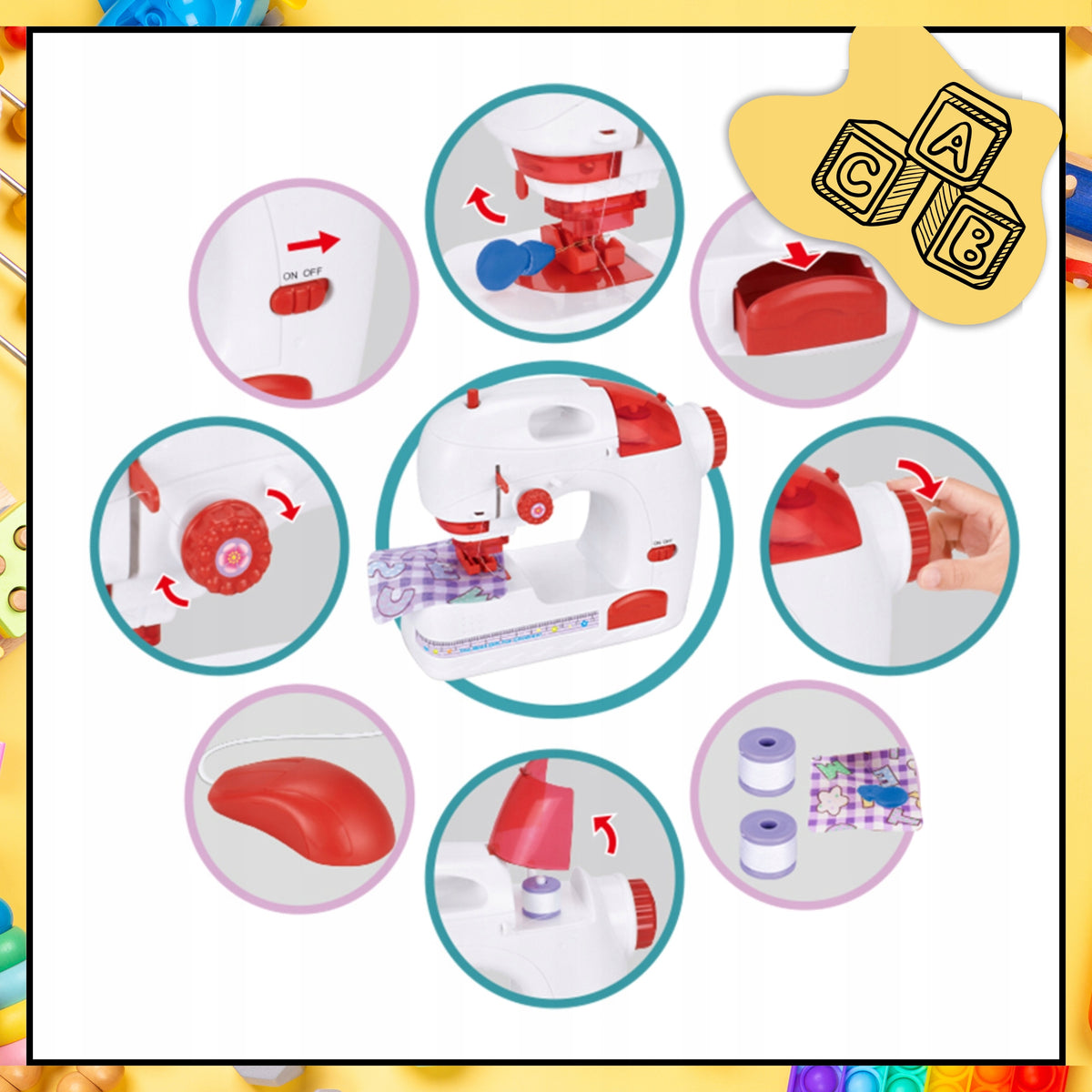 SEWING MACHINE FOR CHILDREN WITH ACCESSORIES SOUND EFFECTS LIGHT THREADS Color white