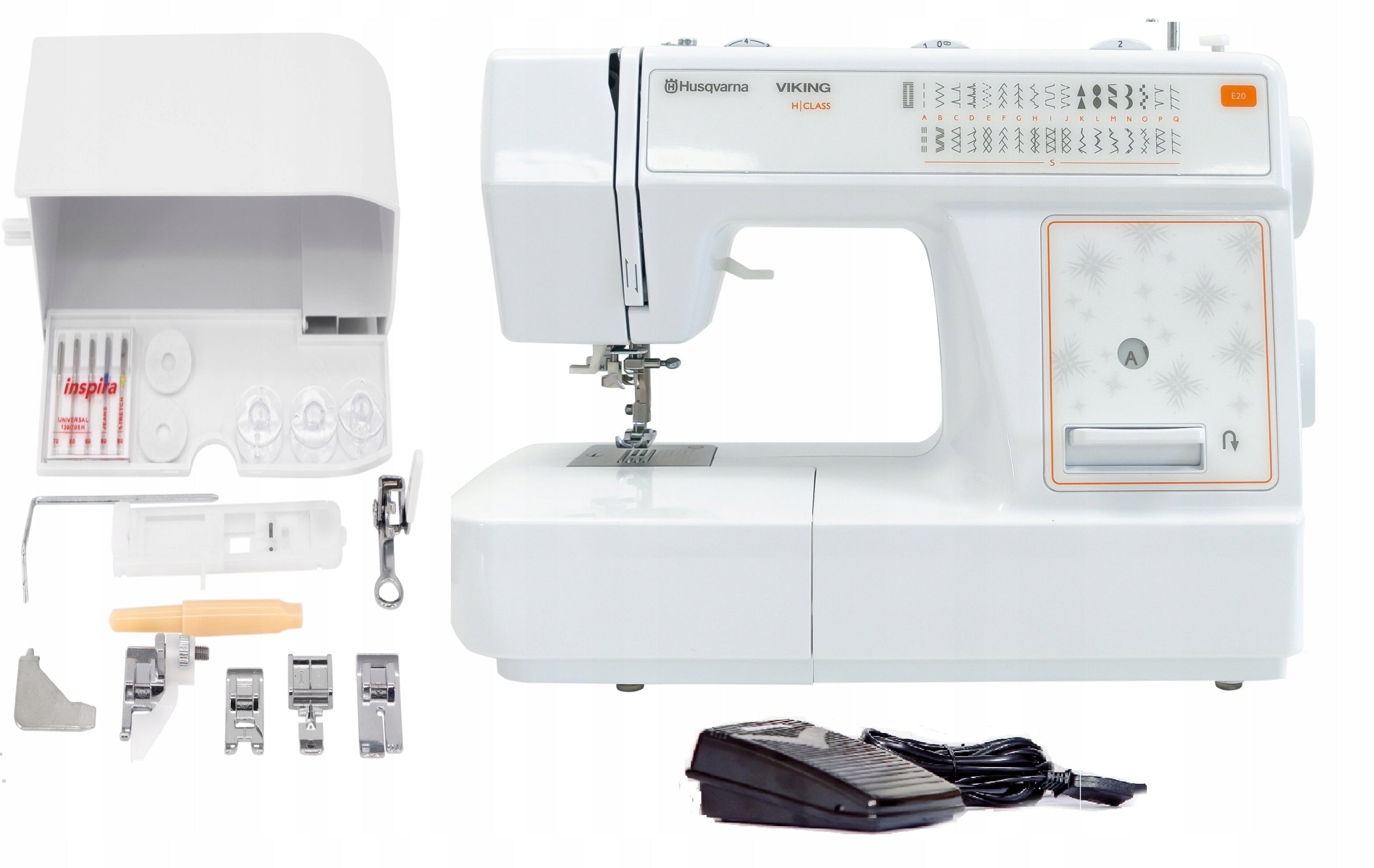SEWING MACHINE HUSQVARNA VIKING E 20 + EQUIPMENT 32 PROGRAMS