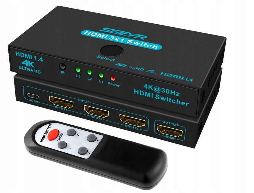 SGEYR 3-in-1 Automatic HDMI Switch, 4K30Hz Splitter