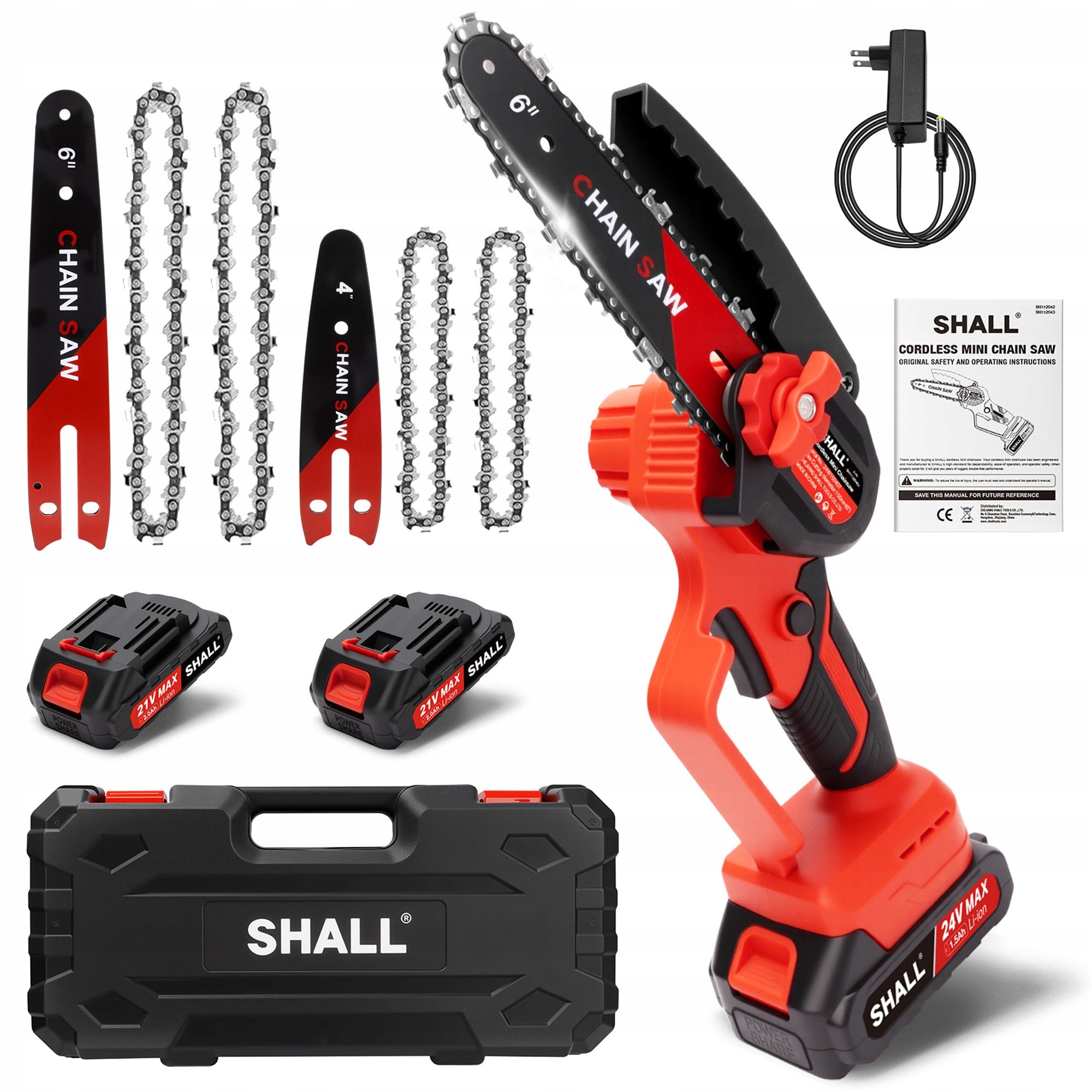 SHALL 21V Electric Mini Chainsaw with 2 Batteries