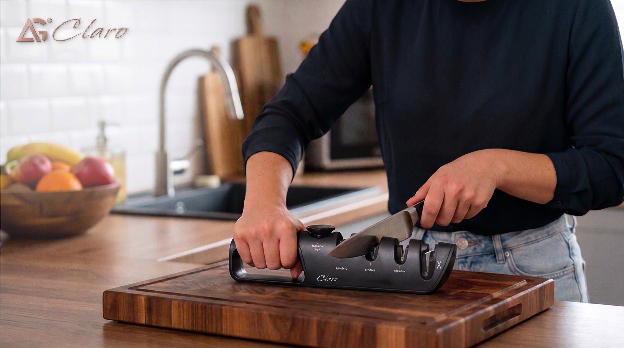 SHARPENER DONKEY Claro SHARPENING FOR KITCHEN KNIVES THREE-PHASE SCISSORS 4in1 Manufacturer code Ostrzałka do noży AG Claro Uno