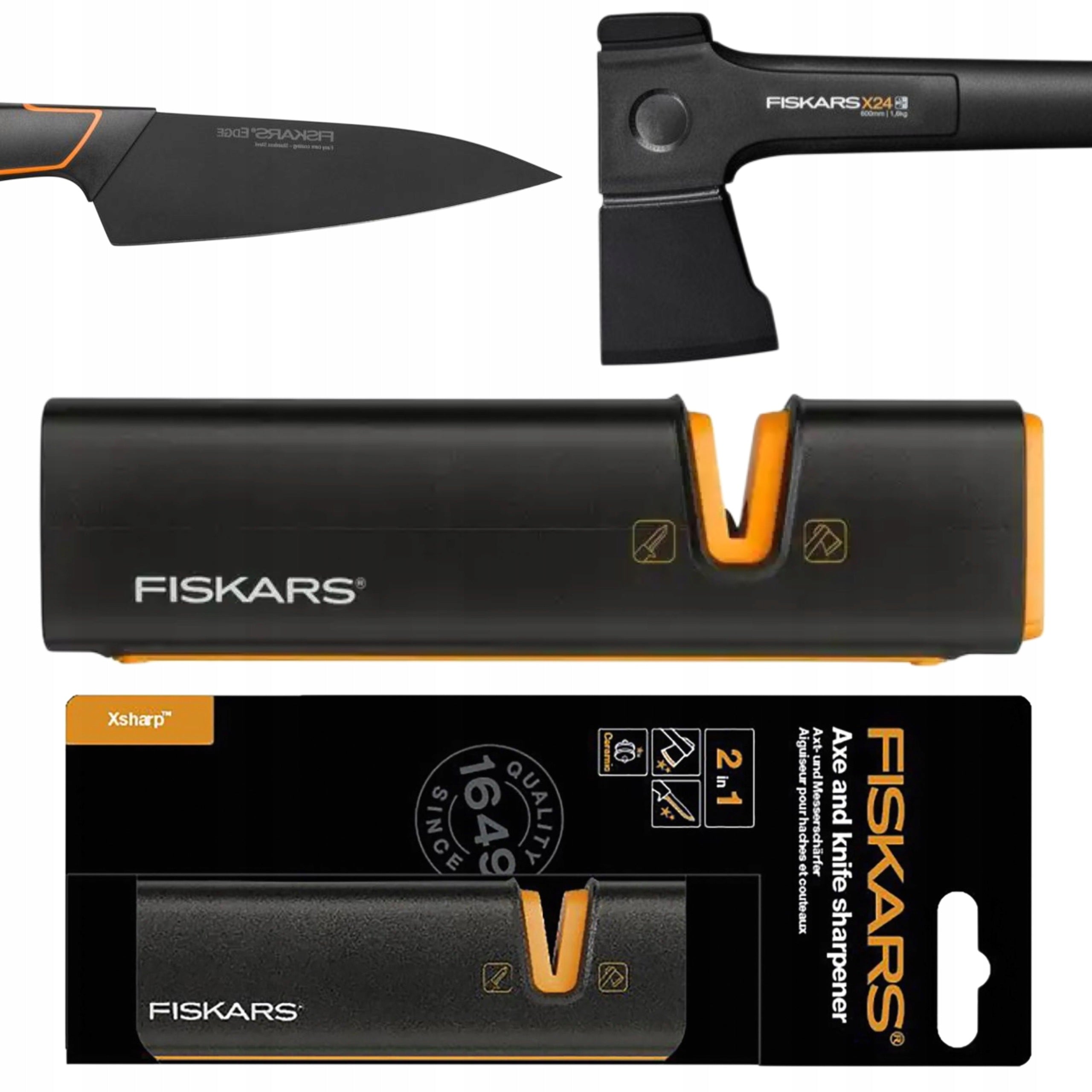 SHARPENER FOR AXES AND KNIVES FISKARS XSHARP 1000601 CERAMIC 2IN1 MANUAL Brand Fiskars