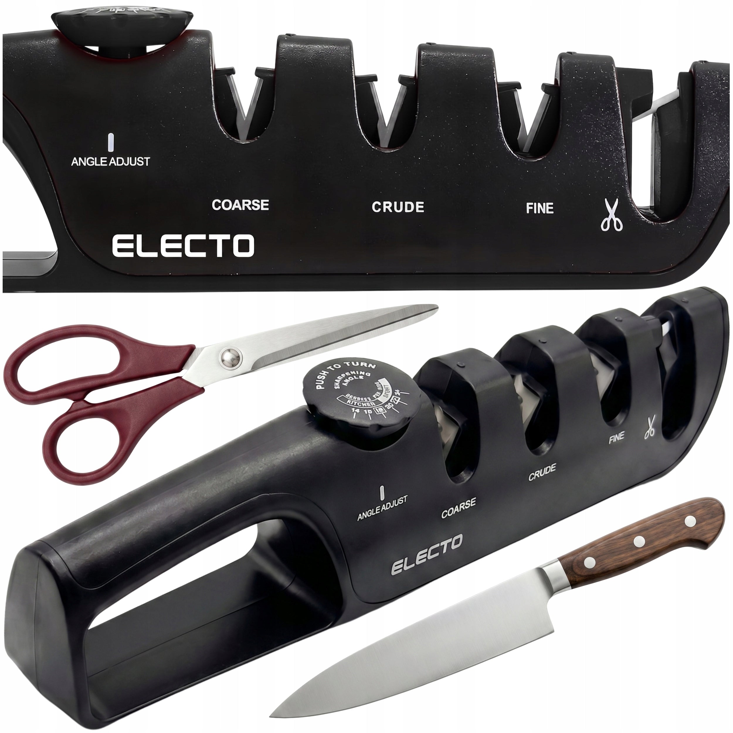 SHARPENER FOR KITCHEN KNIVES AND SCISSORS 4in1 WHETSTONE ANGLE ADJUSTMENT 14°–24°