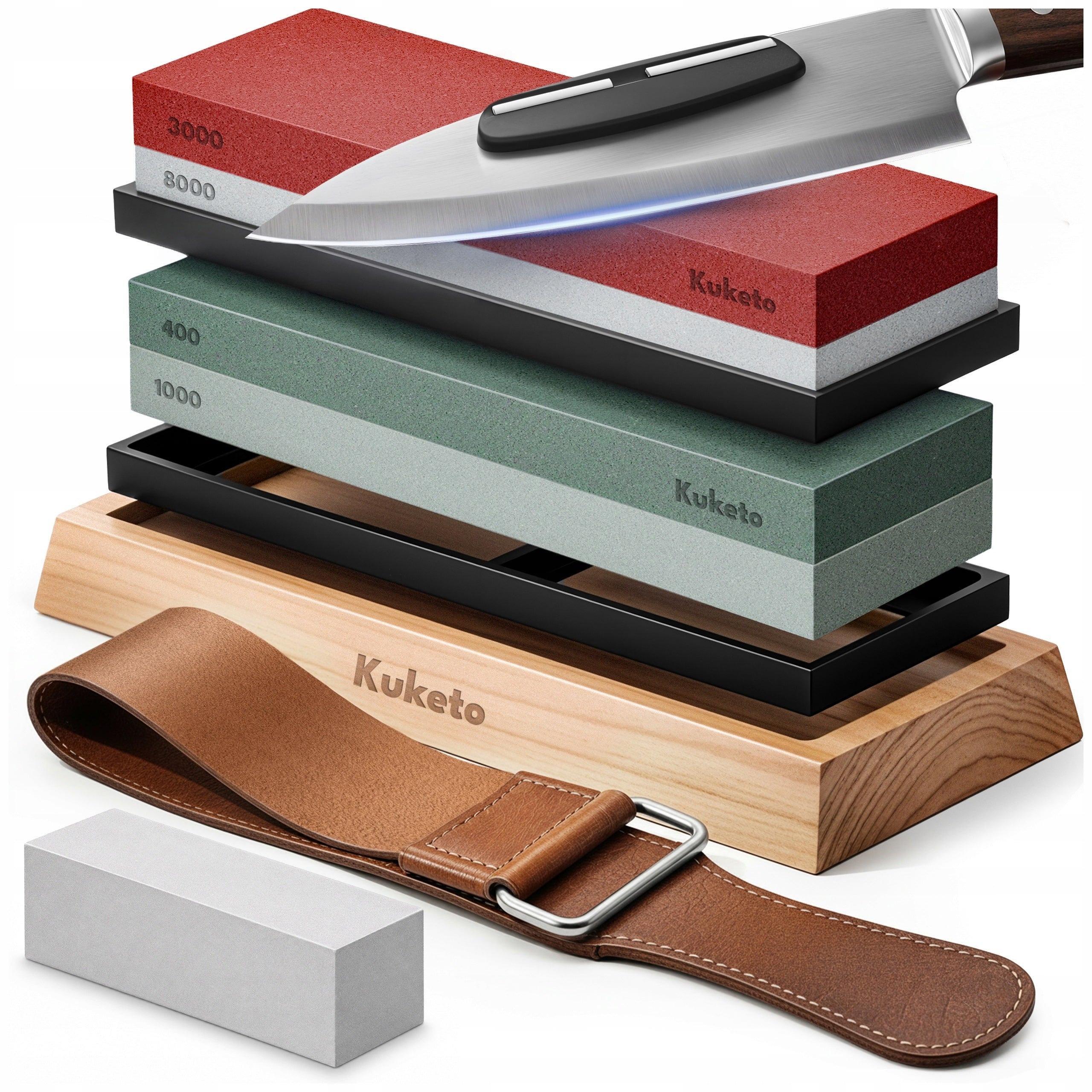 SHARPENING STONE Kitchen Knife Sharpener WHETSTONE STALK SET 9in1
