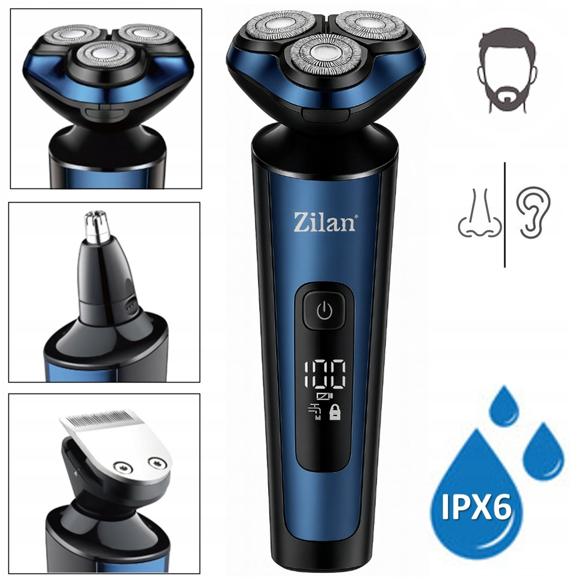 SHAVER MEN'S TRIMMER BEARD CLIPPER NOSE EARS WET&DRY USB AION 3IN1 Brand Zilan