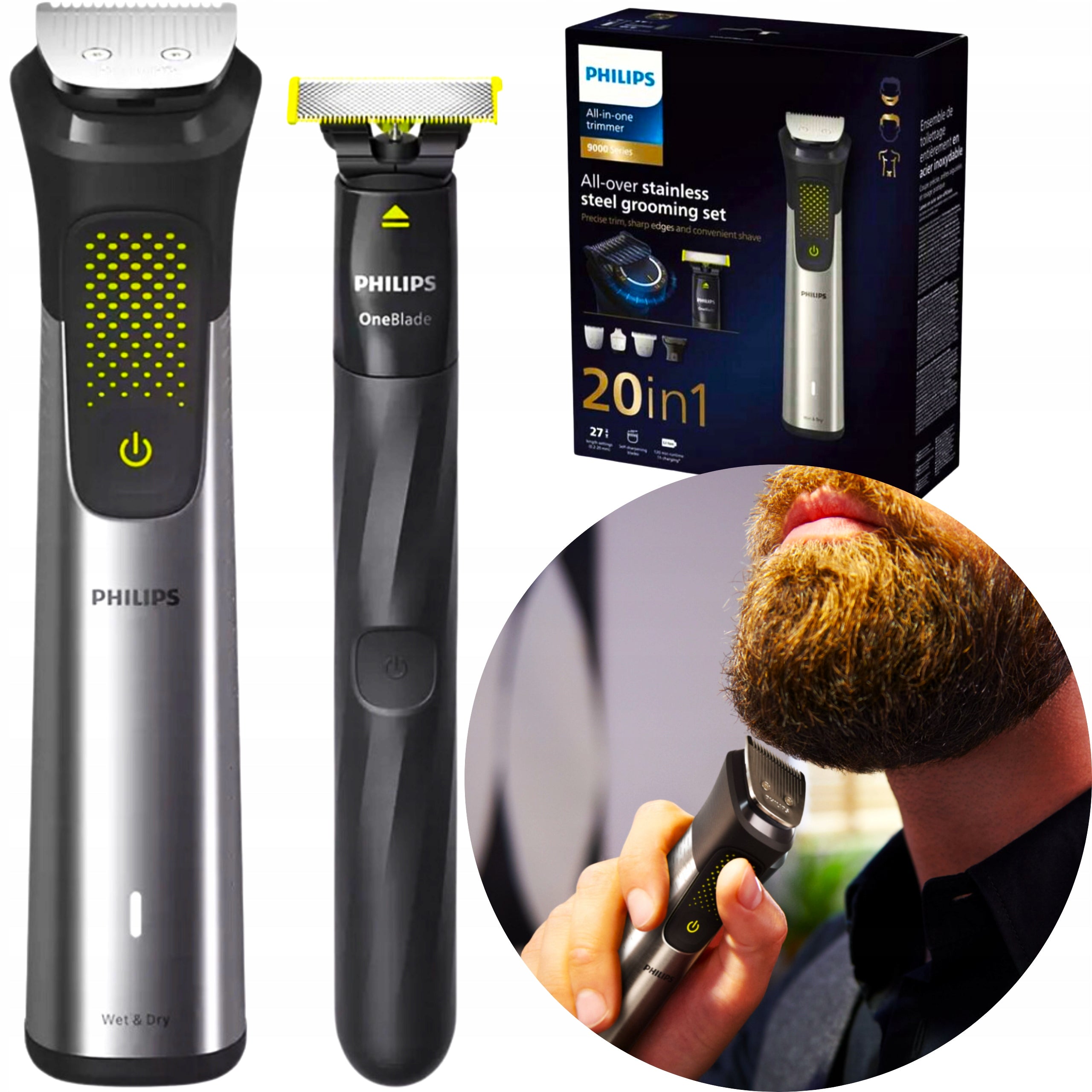 SHAVER PHILIPS TRIMMER 20in1 SET WIRELESS RAZOR ONEBLADE SET