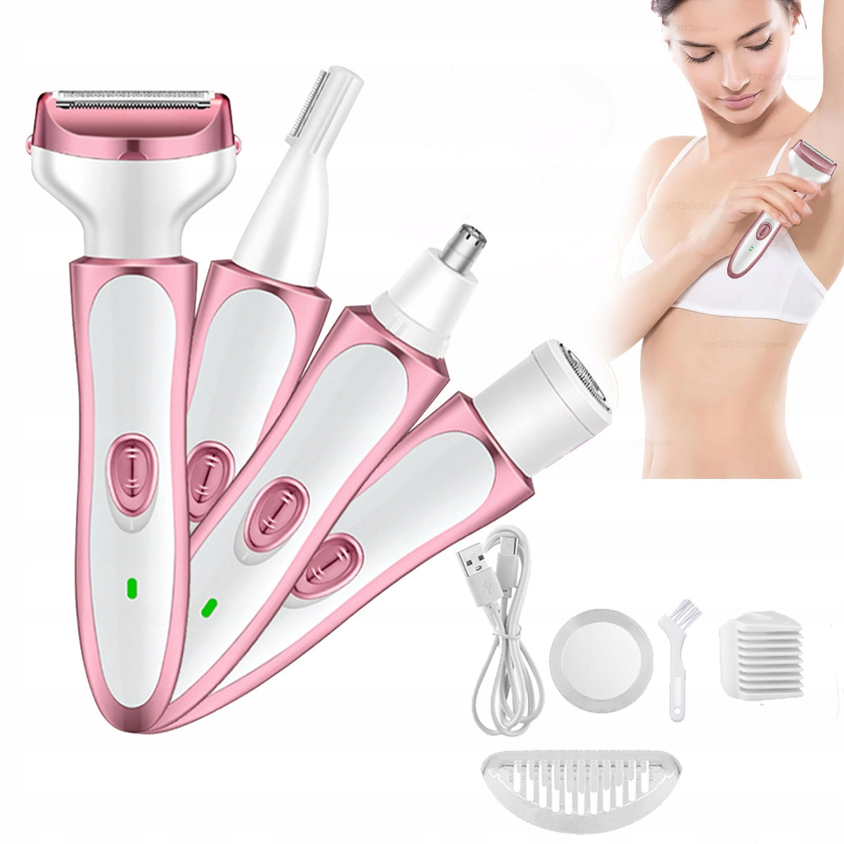 SHAVER WOMEN'S EPILATOR TRIMMER BODY CLIPPER BIKINI LEGS ARMPITS 4IN1 USB