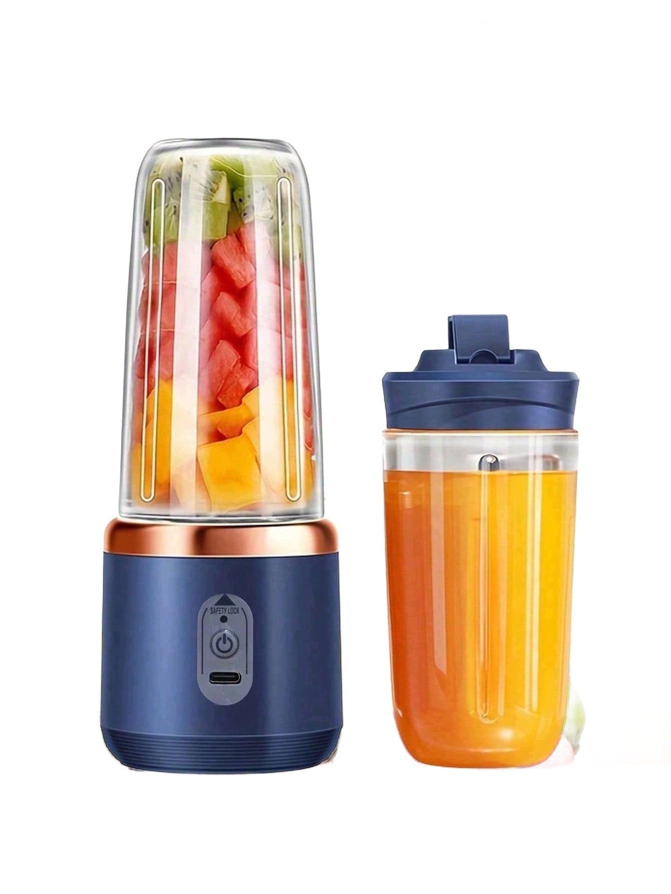 SHEIN PORTABLE JUICER WITH TWO CUPS NAVY BLUE 1ŁA